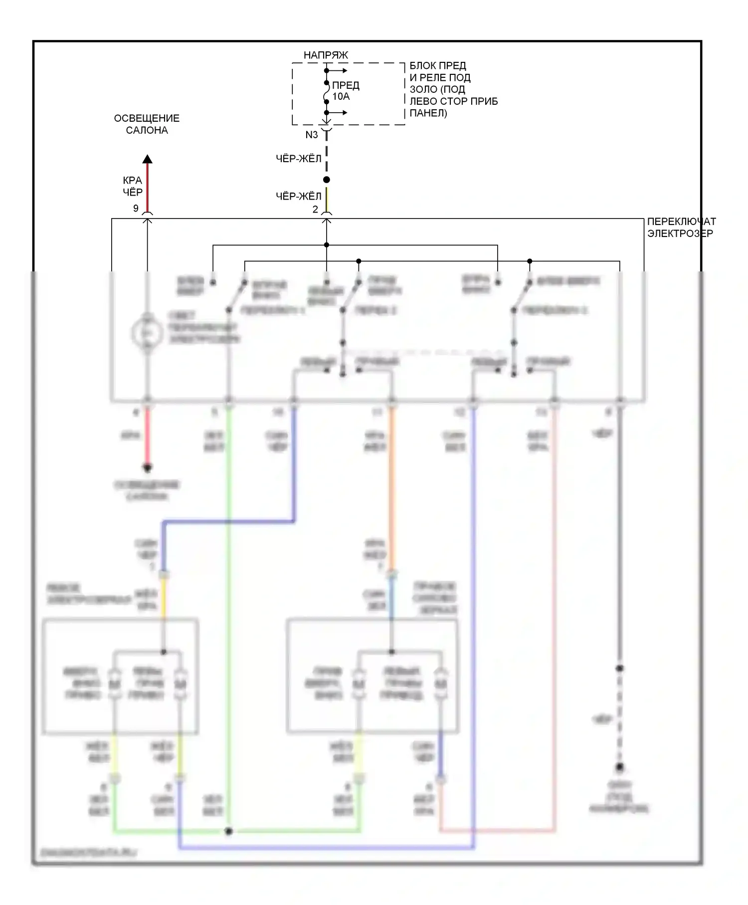 Civic Honda VII рестайлинг (2003-2006): Управление зеркалами заднего вида электросхема соединений, без гибрида подогрева 