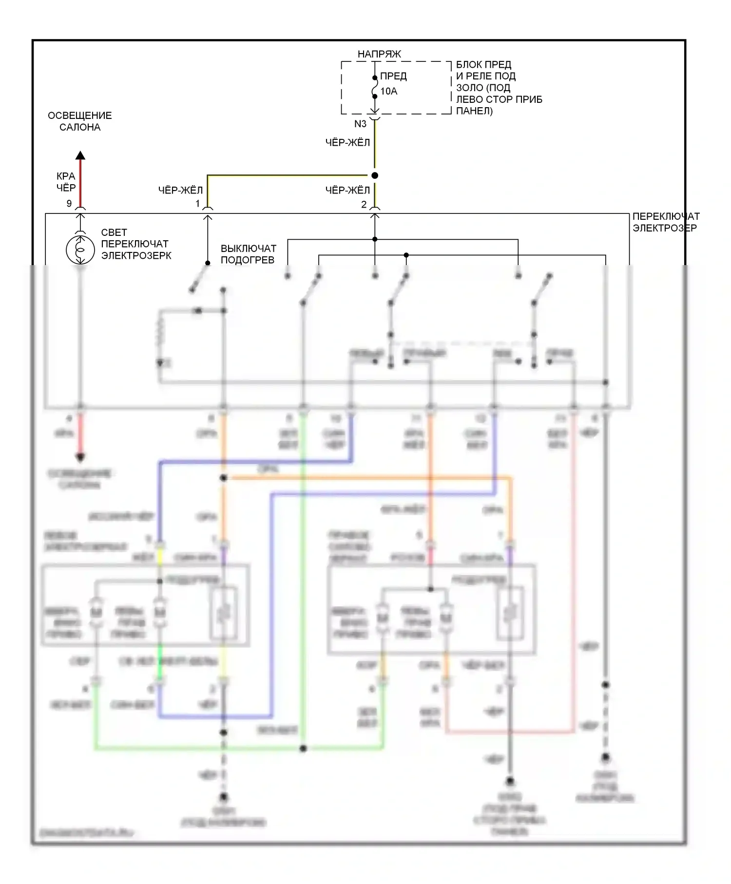 Civic Honda VII рестайлинг (2003-2006): Управления зеркалами заднего вида электросхема, с подогрев хэтчбек 