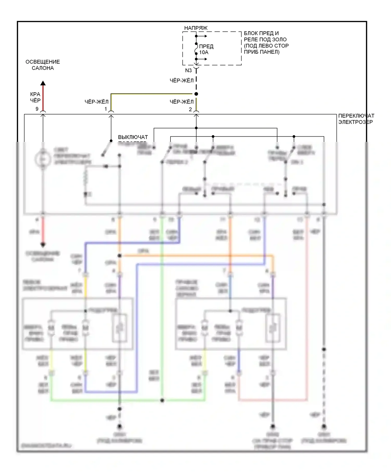 Civic Honda VII рестайлинг (2003-2006): Управления зеркалами заднего вида электросхема, с размагничивающим гибридом 