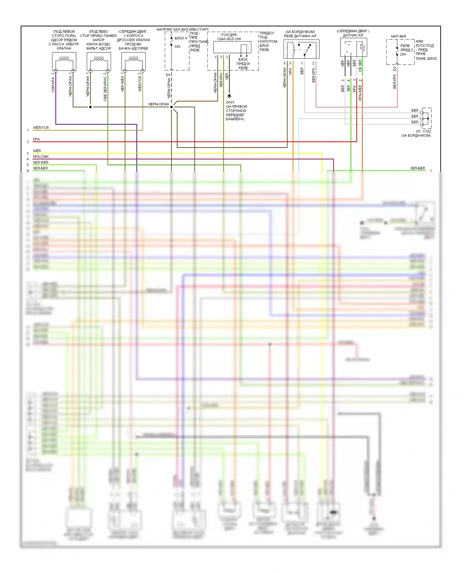 Civic Honda VII (2000-2003): Электросхема двигателя 1.7ls, hx автоматическая коробка передач (2 из 3) 