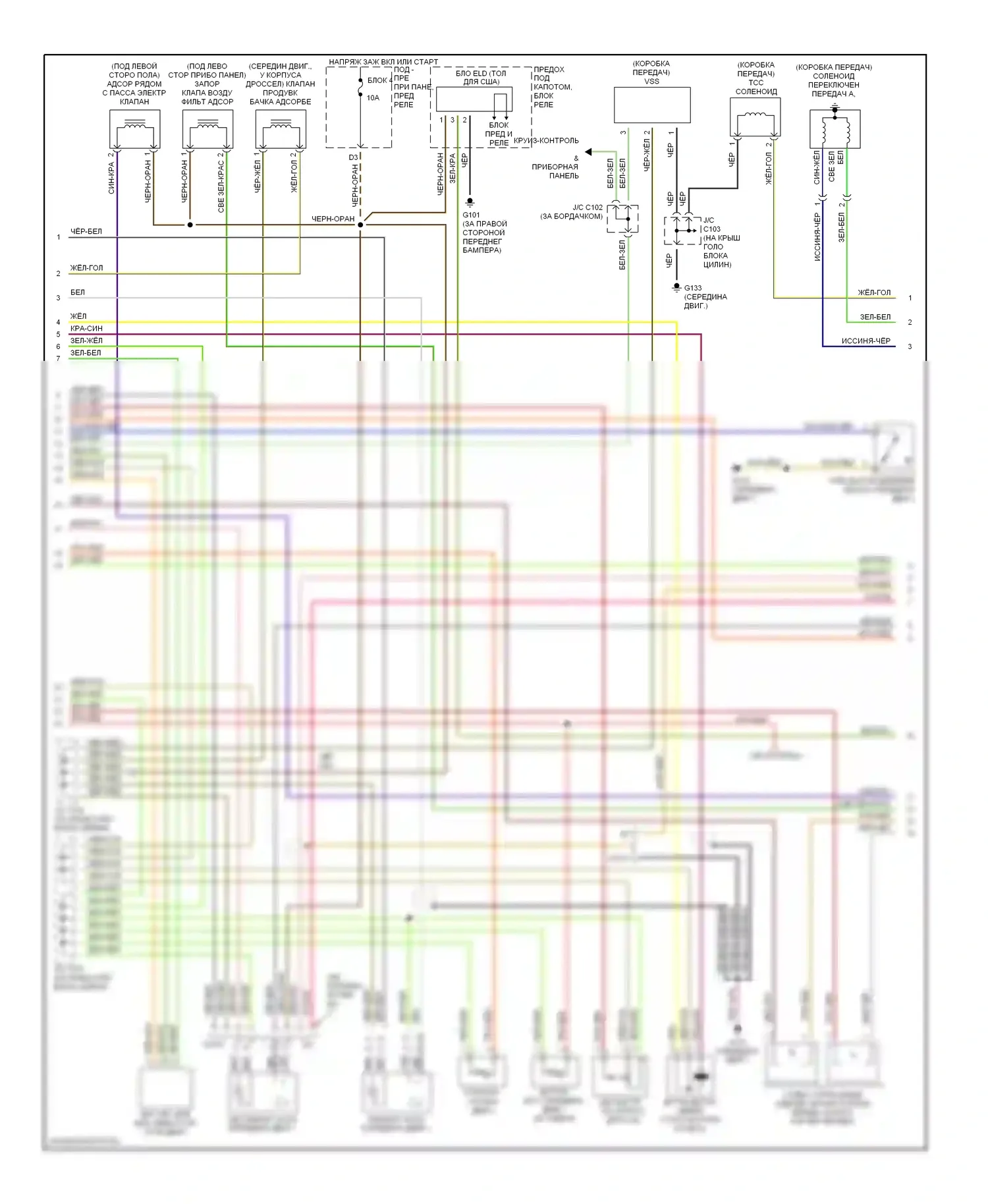 Civic Honda VII (2000-2003): Электросхема двигателя 1.7ls, кроме hx и gx (2 из 3) 