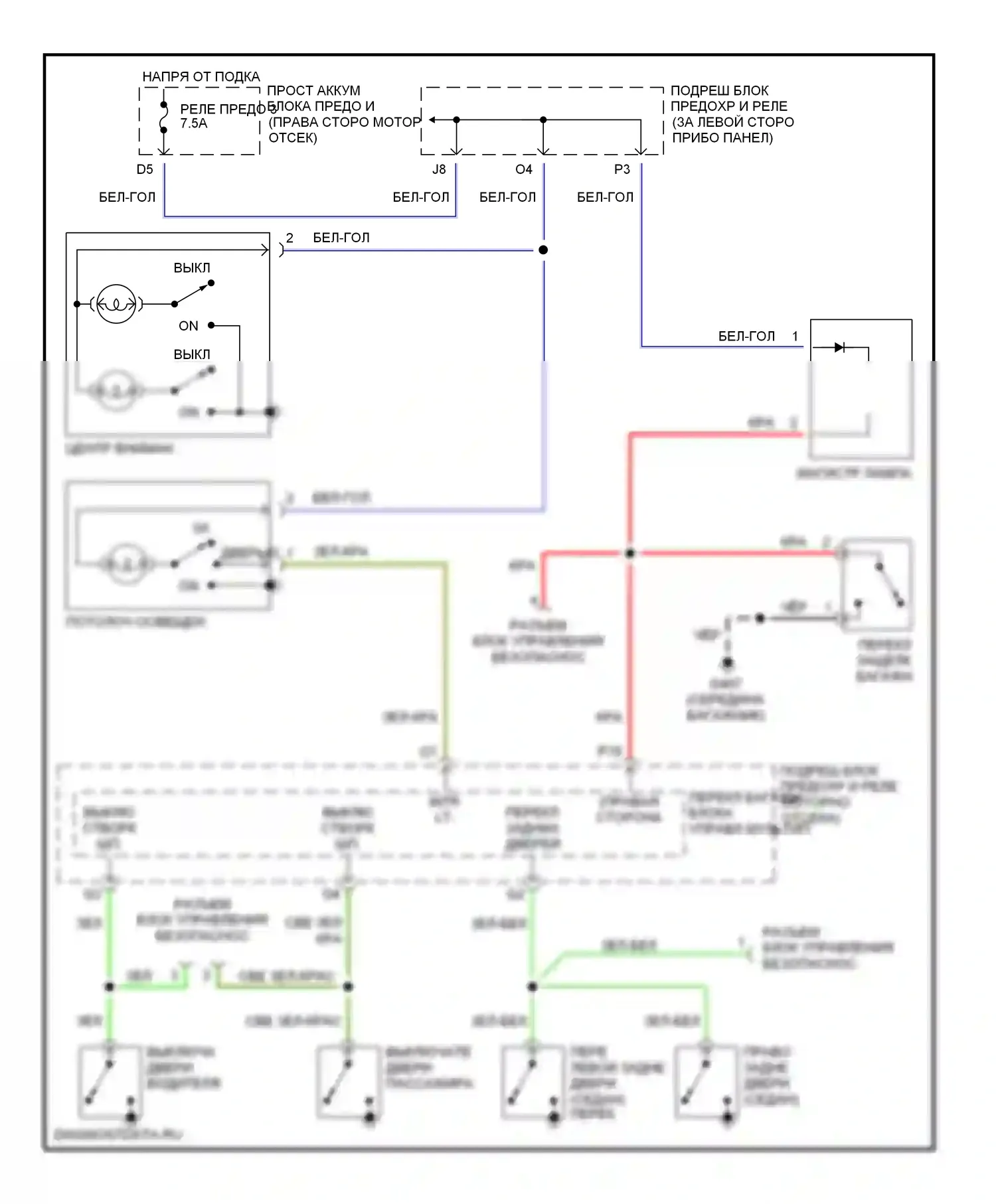 Civic Honda VII (2000-2003): Электросхема освещения салона, без люка 