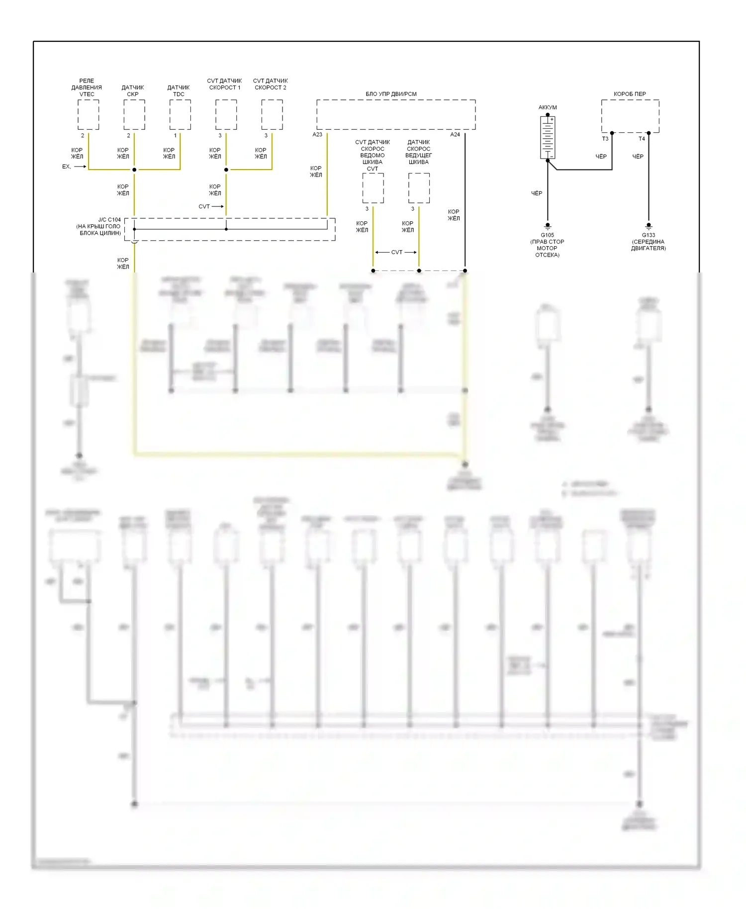 Civic Honda VII (2000-2003): Электросхема точек подключения масс (1 из 3) 