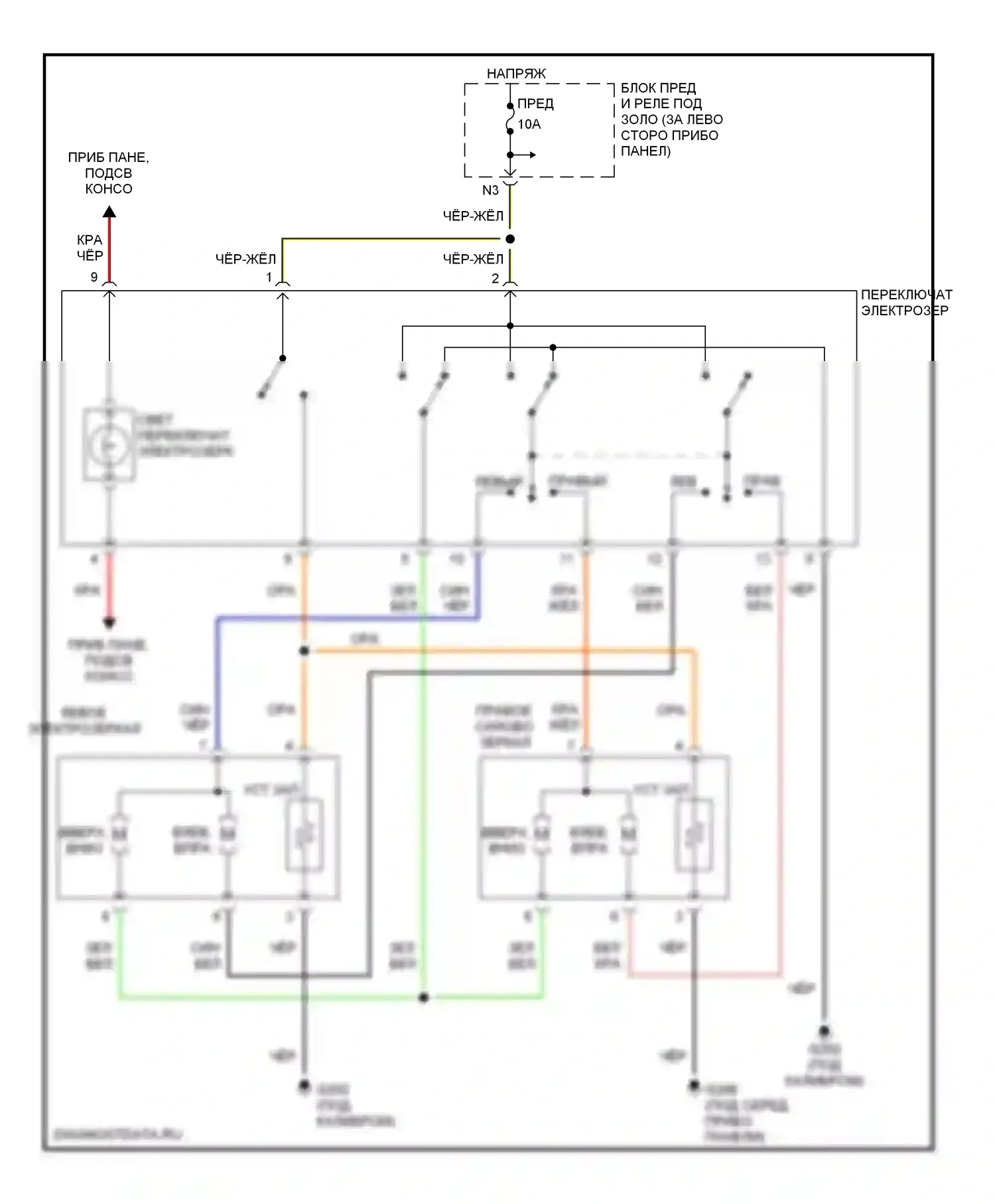 Civic Honda VII (2000-2003): Электросхема зеркала питания, с подогревом 