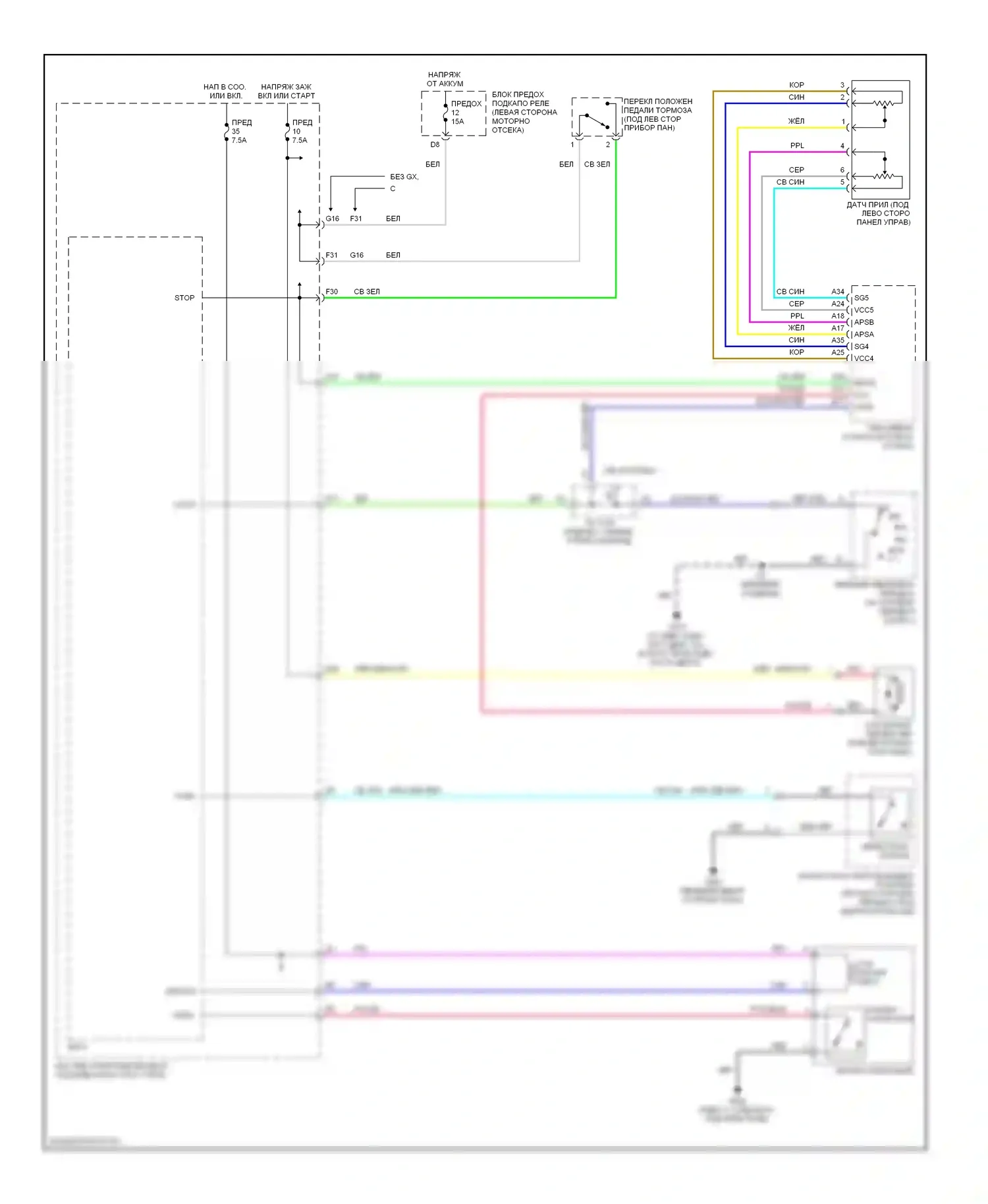 Civic Honda VIII рестайлинг (2008-2011): Электросхема блокировки селектора, кроме гибридной 