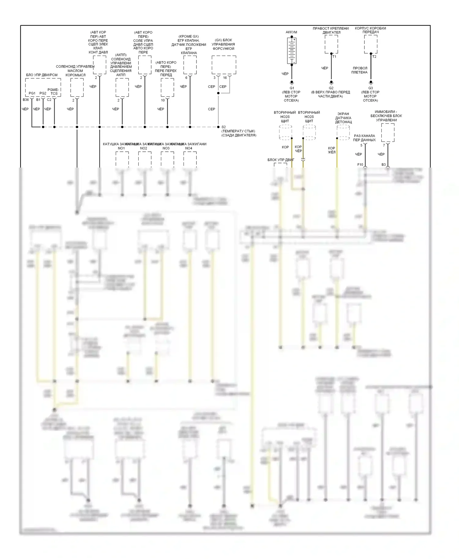 Civic Honda VIII рестайлинг (2008-2011): Электросхема точек подключения масс, за исключением гибридной (1 из 3) 