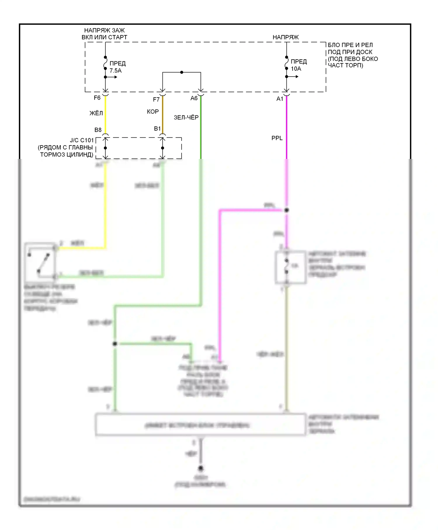 Civic Honda VIII рестайлинг (2008-2011): Электросхема зеркала заднего вида с автоматическим затемнением, механическая коробка передач, кроме гибридной 