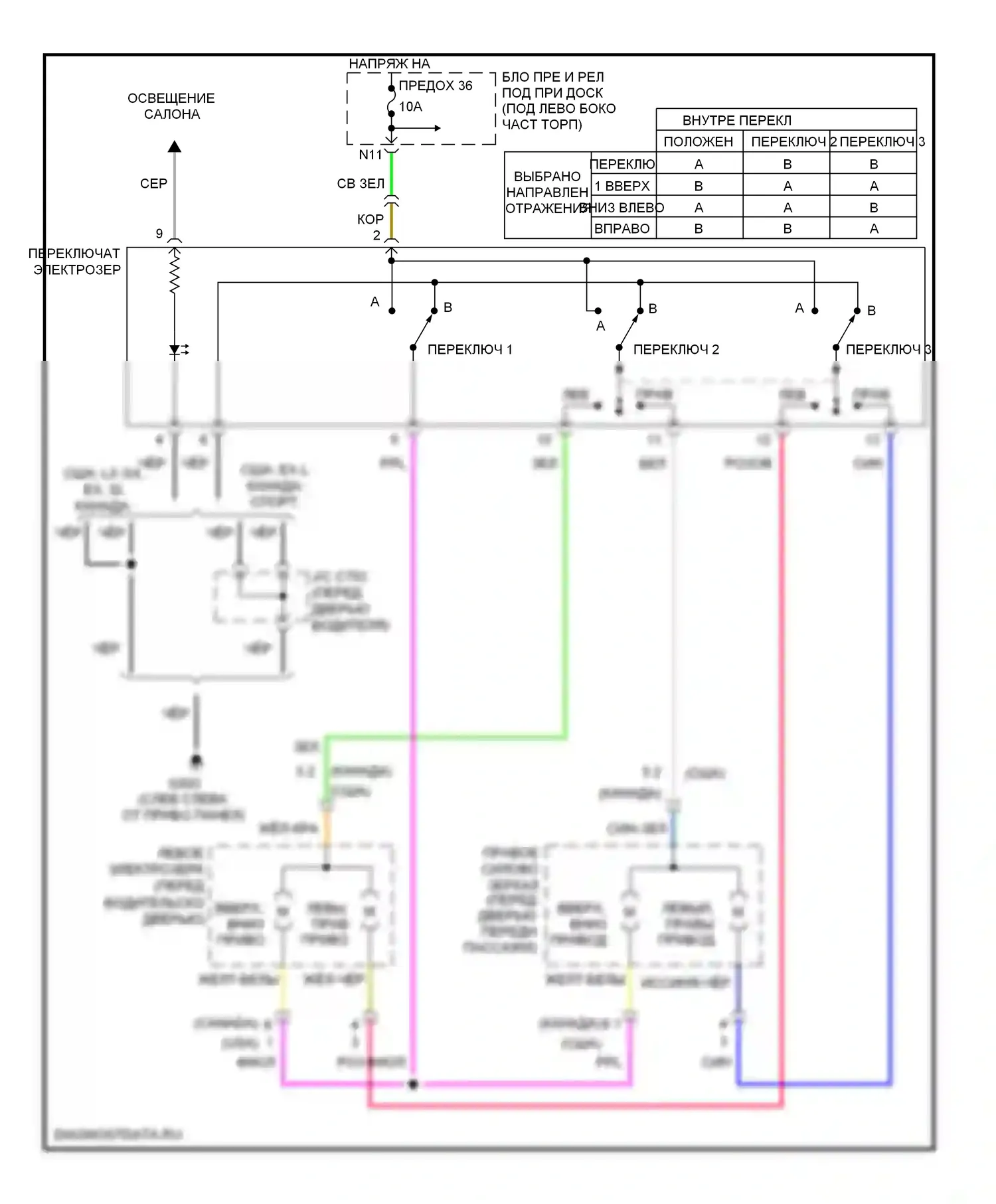 Civic Honda VIII рестайлинг (2008-2011): Управления зеркалами заднего вида электросхема, седан без гибрида 