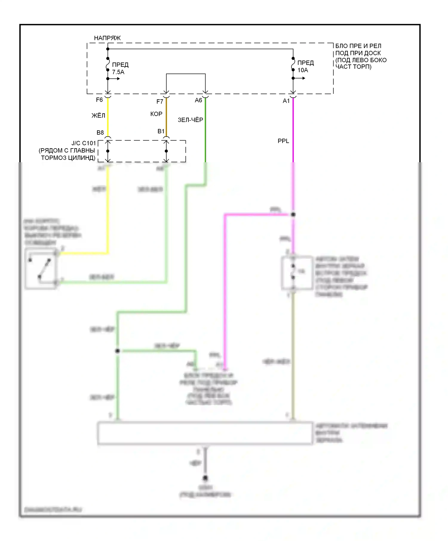 Civic Honda VIII (2005-2009): Электросхема зеркала заднего вида с автоматическим затемнением, механическая коробка передач, кроме гибридной 