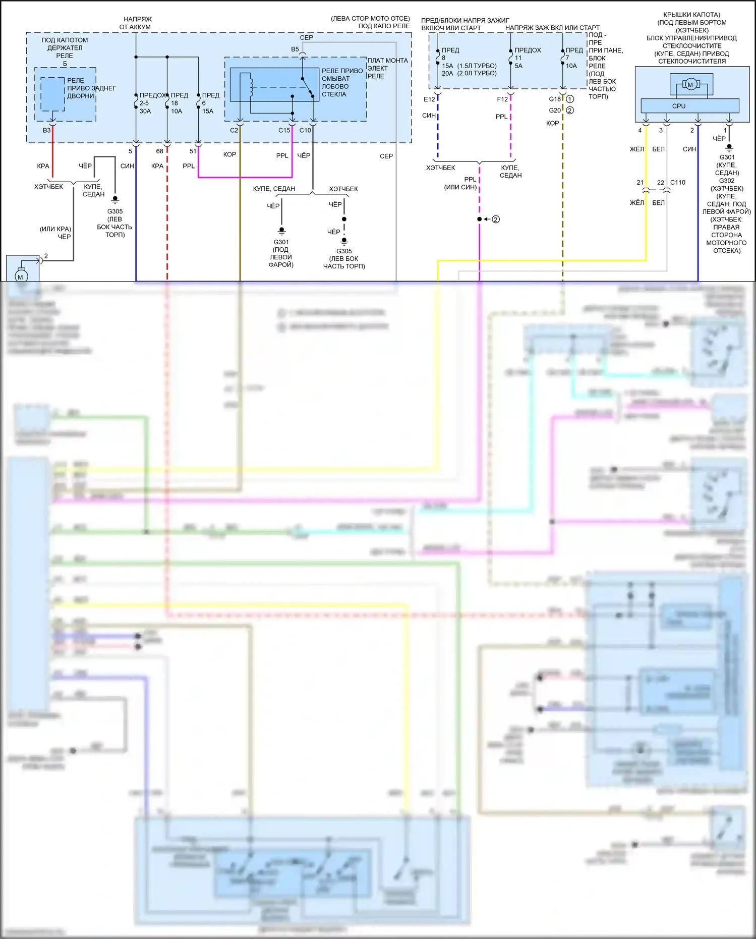 Civic Honda X (2015-2021): Электросхема передних дворников и омывателей 