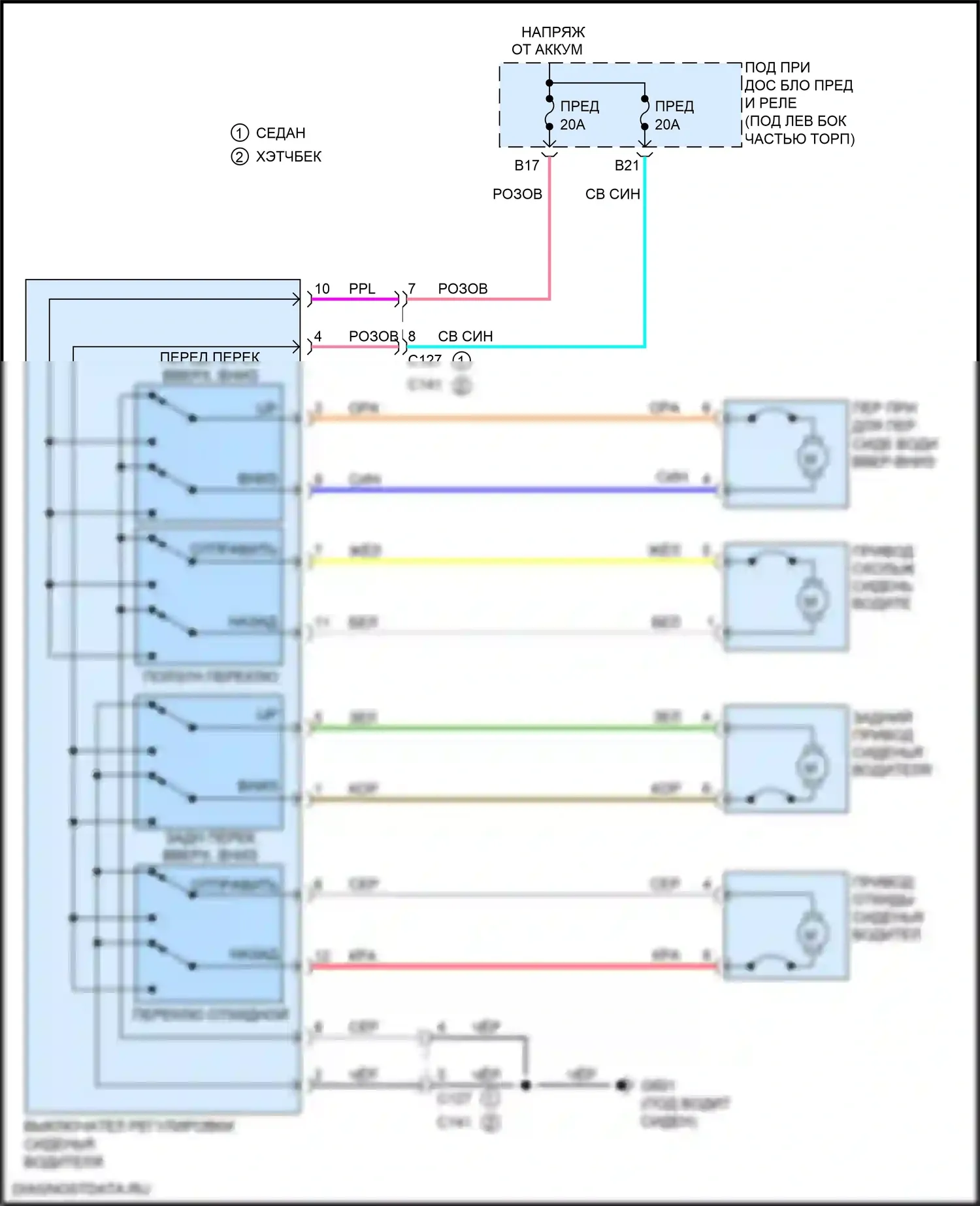 Civic Honda X (2015-2021): Питание водительского сиденья электросхема 