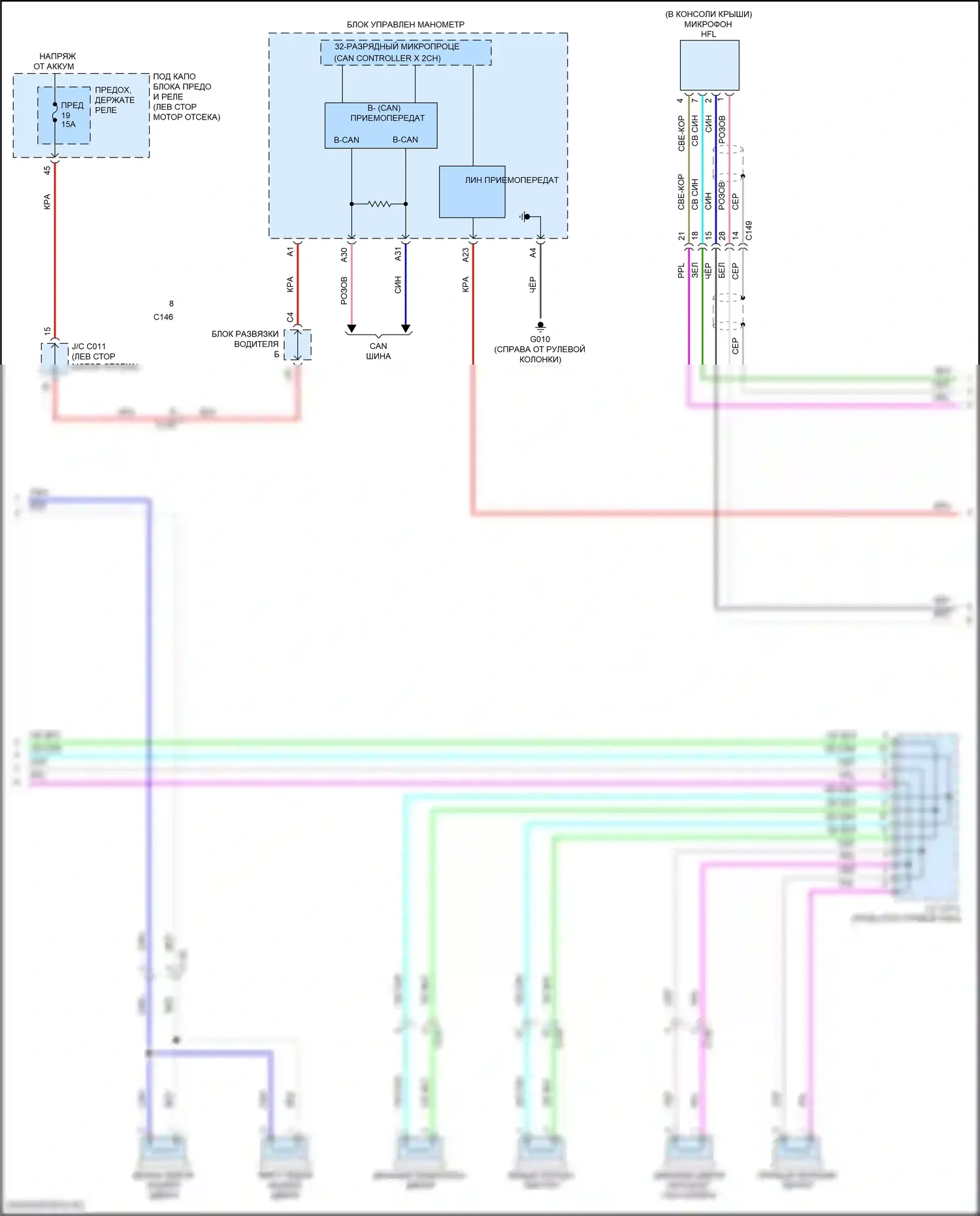Civic Honda XI (2021-2024): Электросхема магнитола, седан без усилителя (2 из 3) 
