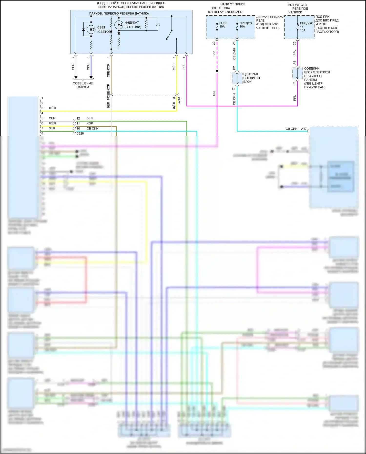 Civic Honda XI (2021-2024): Электросхема парктроника, хэтчбек 