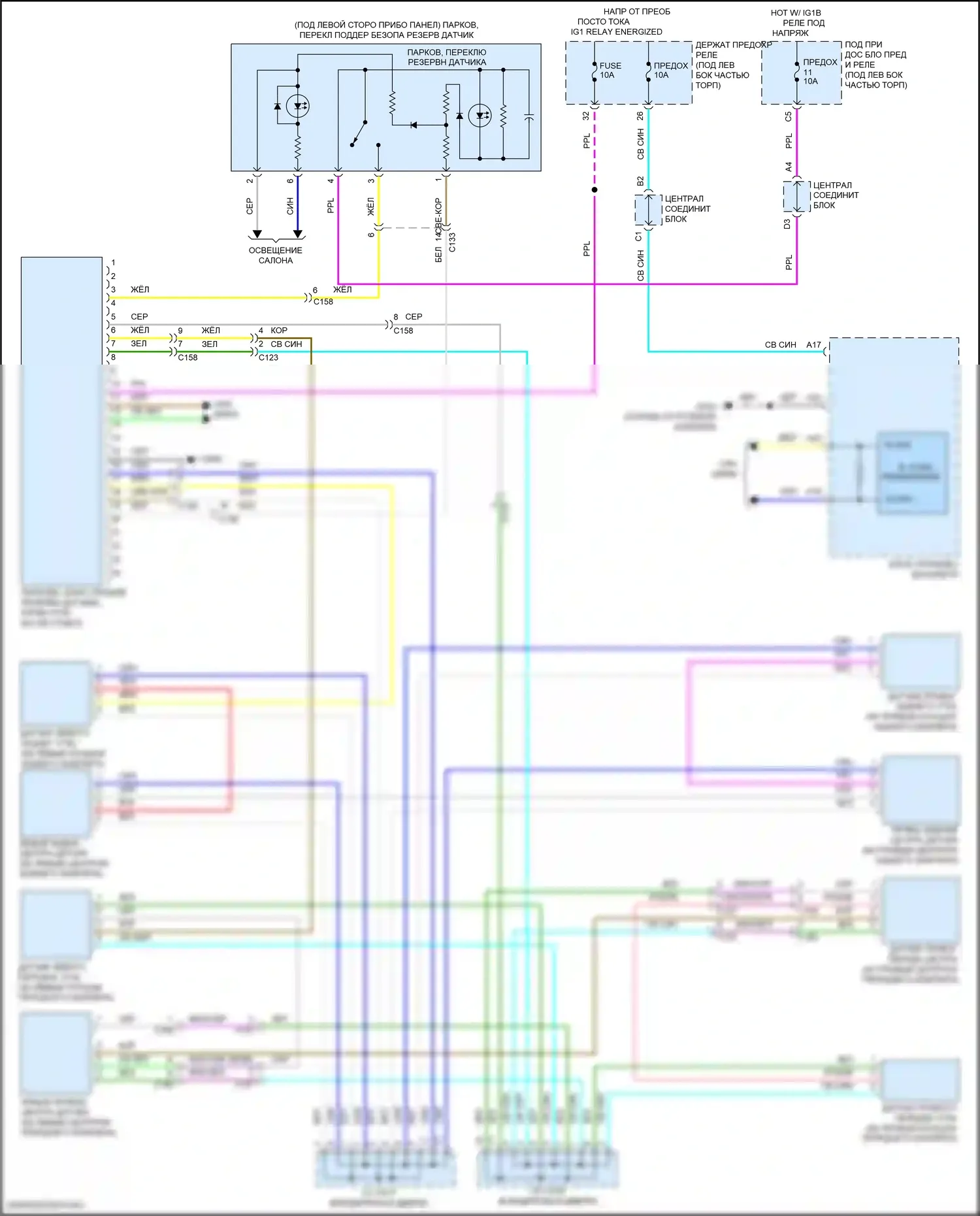 Civic Honda XI (2021-2024): Электросхема парктроника, седан, кроме туристического 