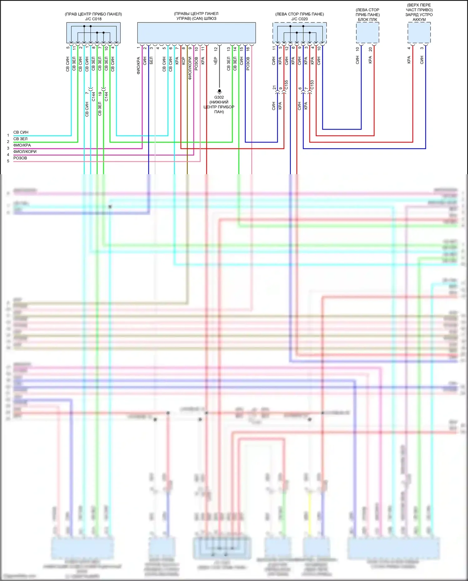 Clarity Honda II (2016-2021): Электрическая, компьютерная электросхема линии данных (2 из 4) 