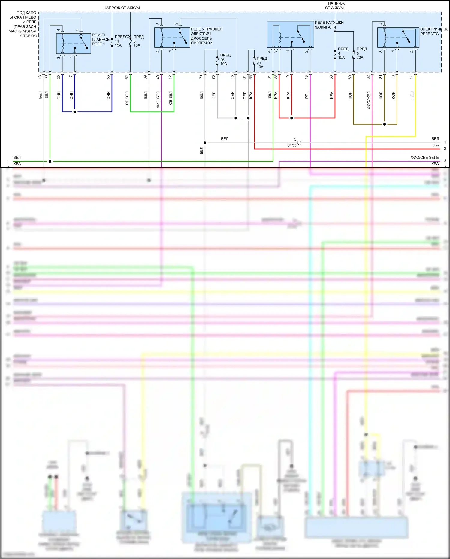 Clarity Honda II (2016-2021): Электросхема двигателя 1.5л, электросхема органов управления двигателем (2 из 8) 