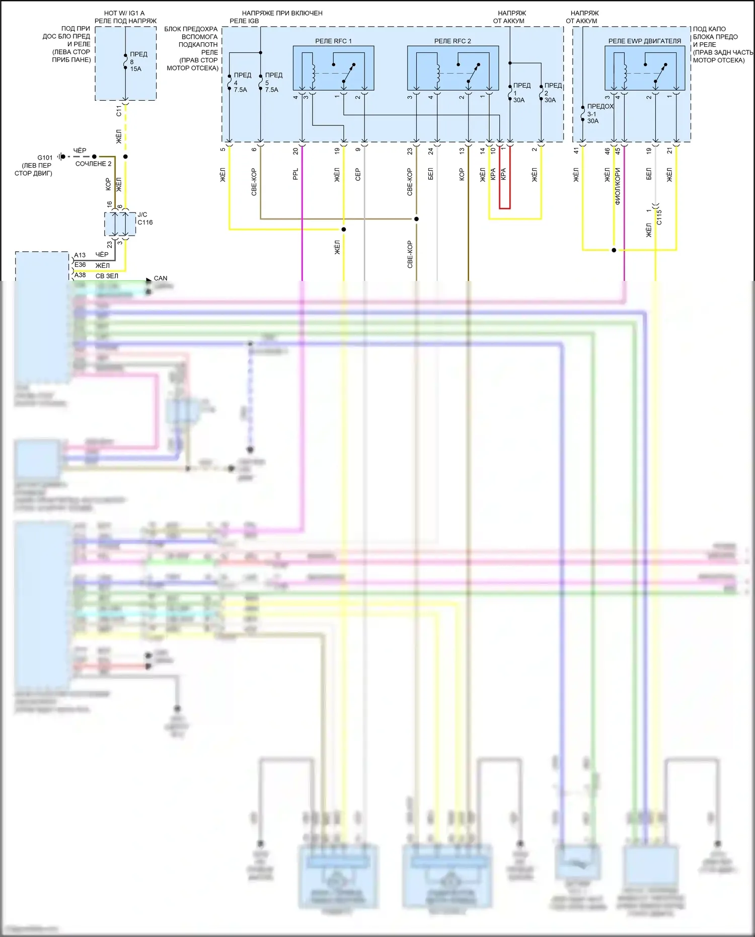 Clarity Honda II (2016-2021): 1,5л, электросхема вентилятора охлаждения (1 из 2) 
