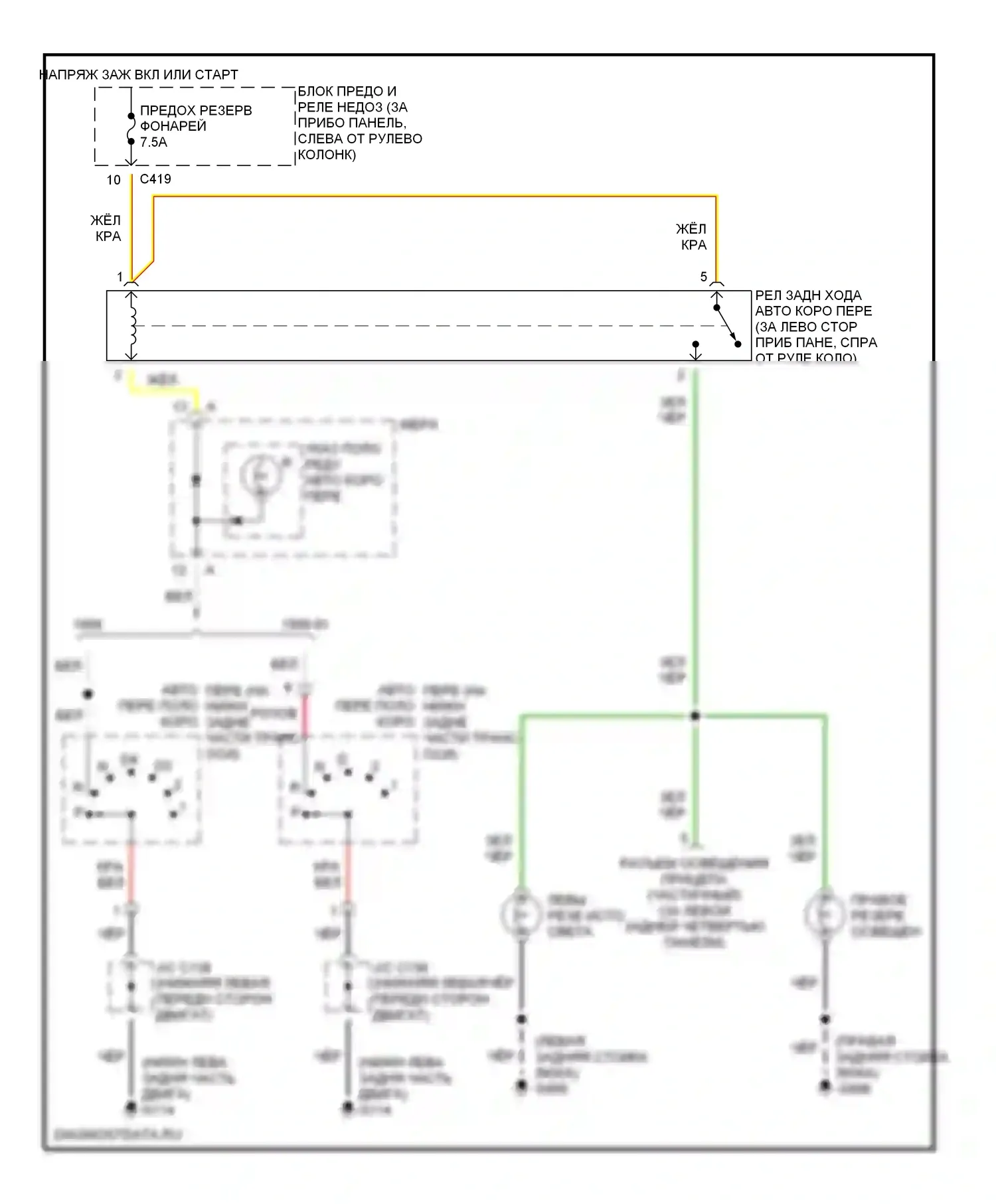 CR-V Honda I рестайлинг (1999-2001): Электросхема фонарей заднего хода, автоматическая коробка передач 