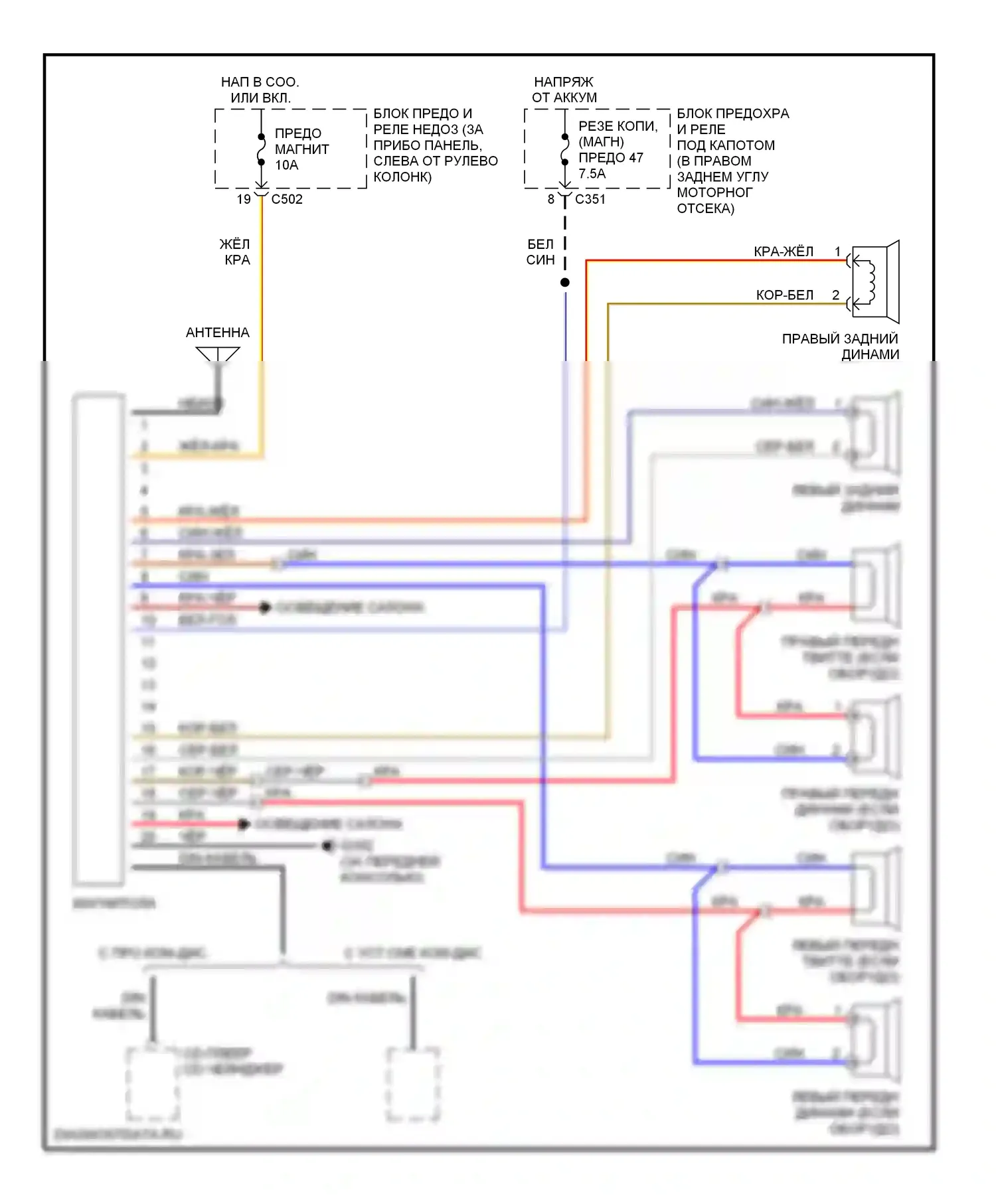 CR-V Honda I рестайлинг (1999-2001): Магнитола электросхем 