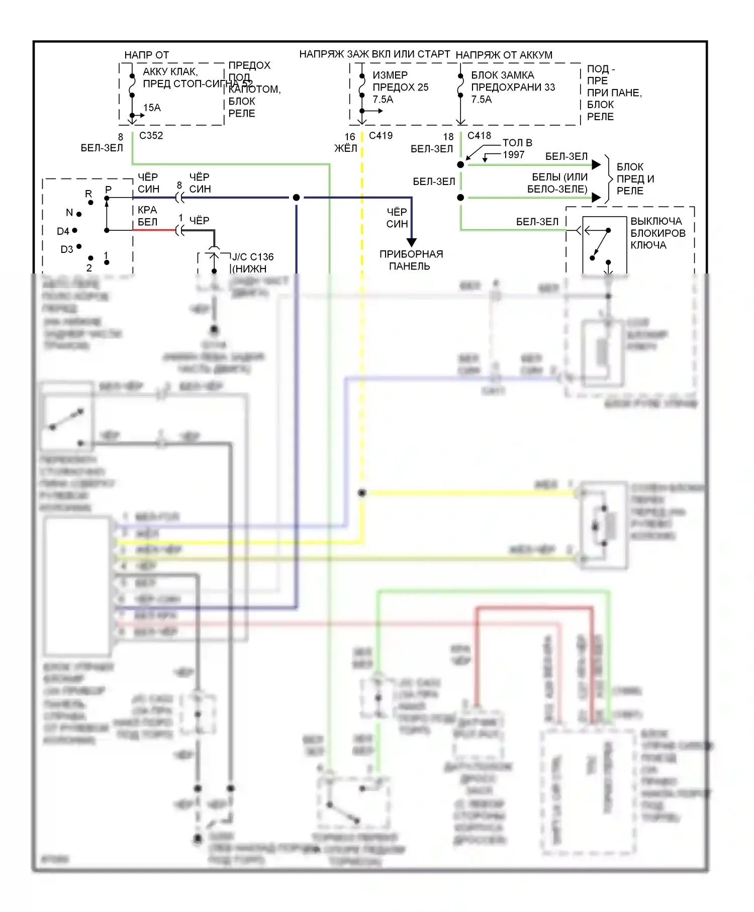 CR-V Honda I (1995-1999): Электросхема блокировки селектора 