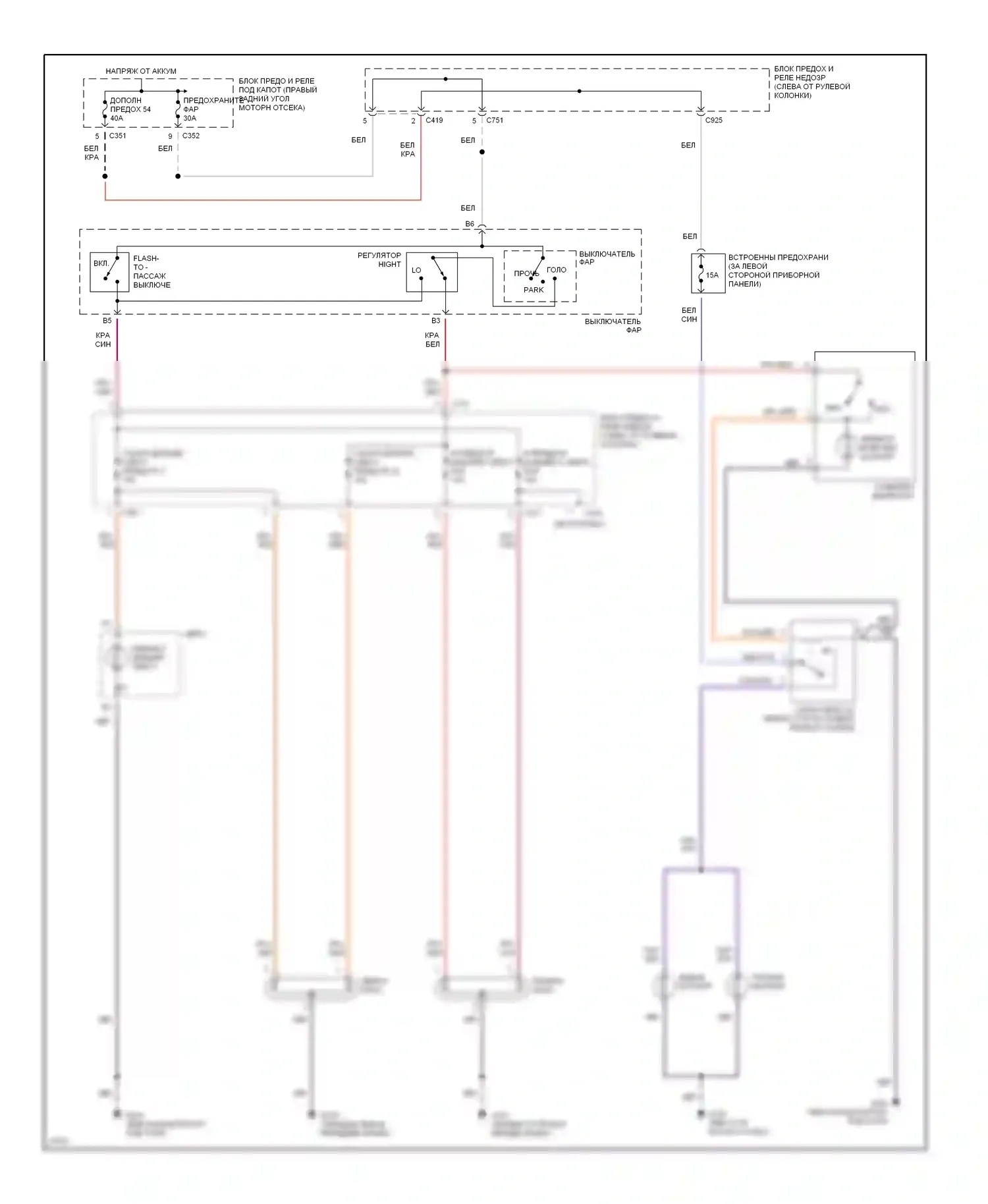 CR-V Honda I (1995-1999): Электросхема фар, без дрели 