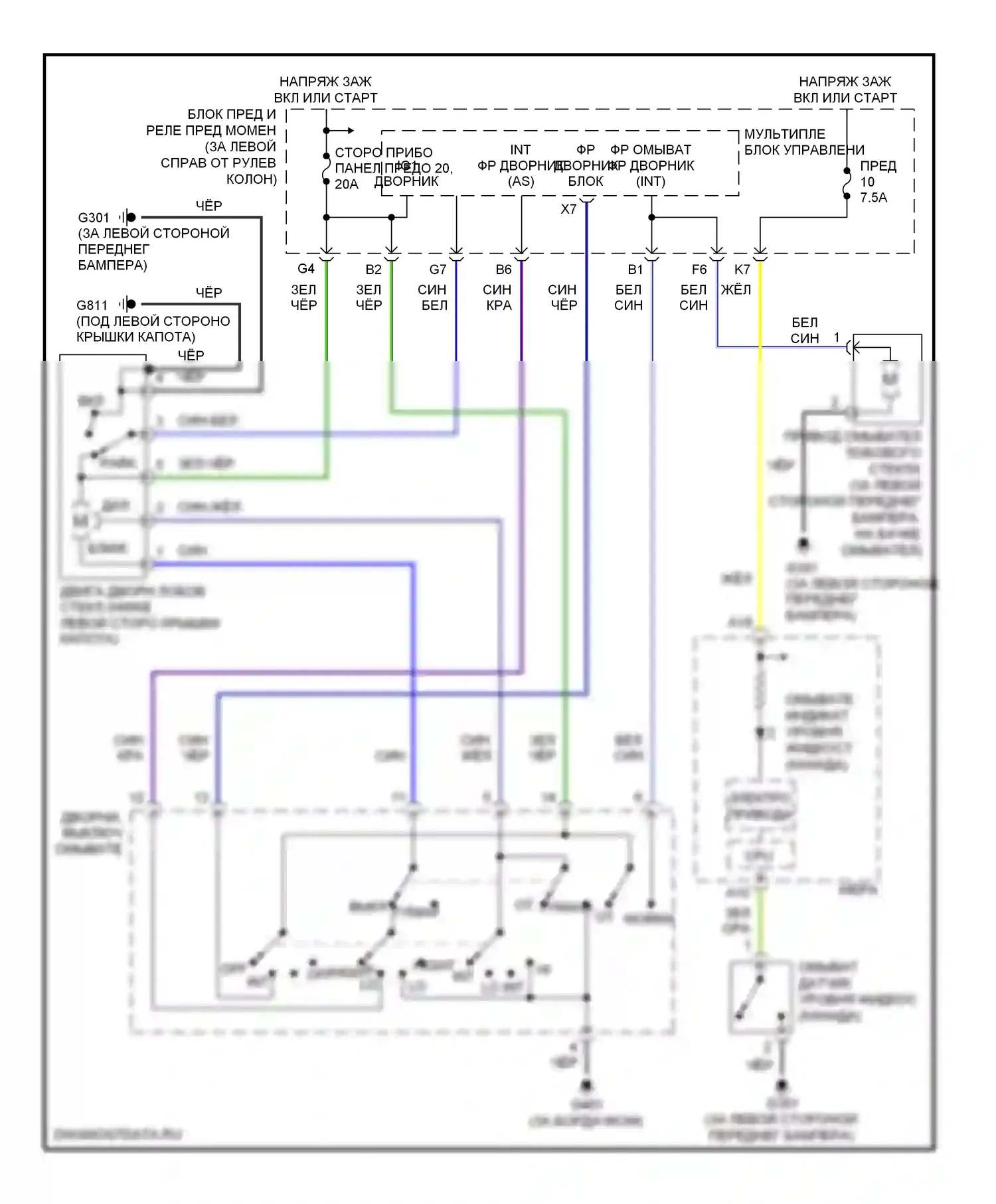 CR-V Honda II рестайлинг (2004-2006): Электросхема передних дворников и омывателей 