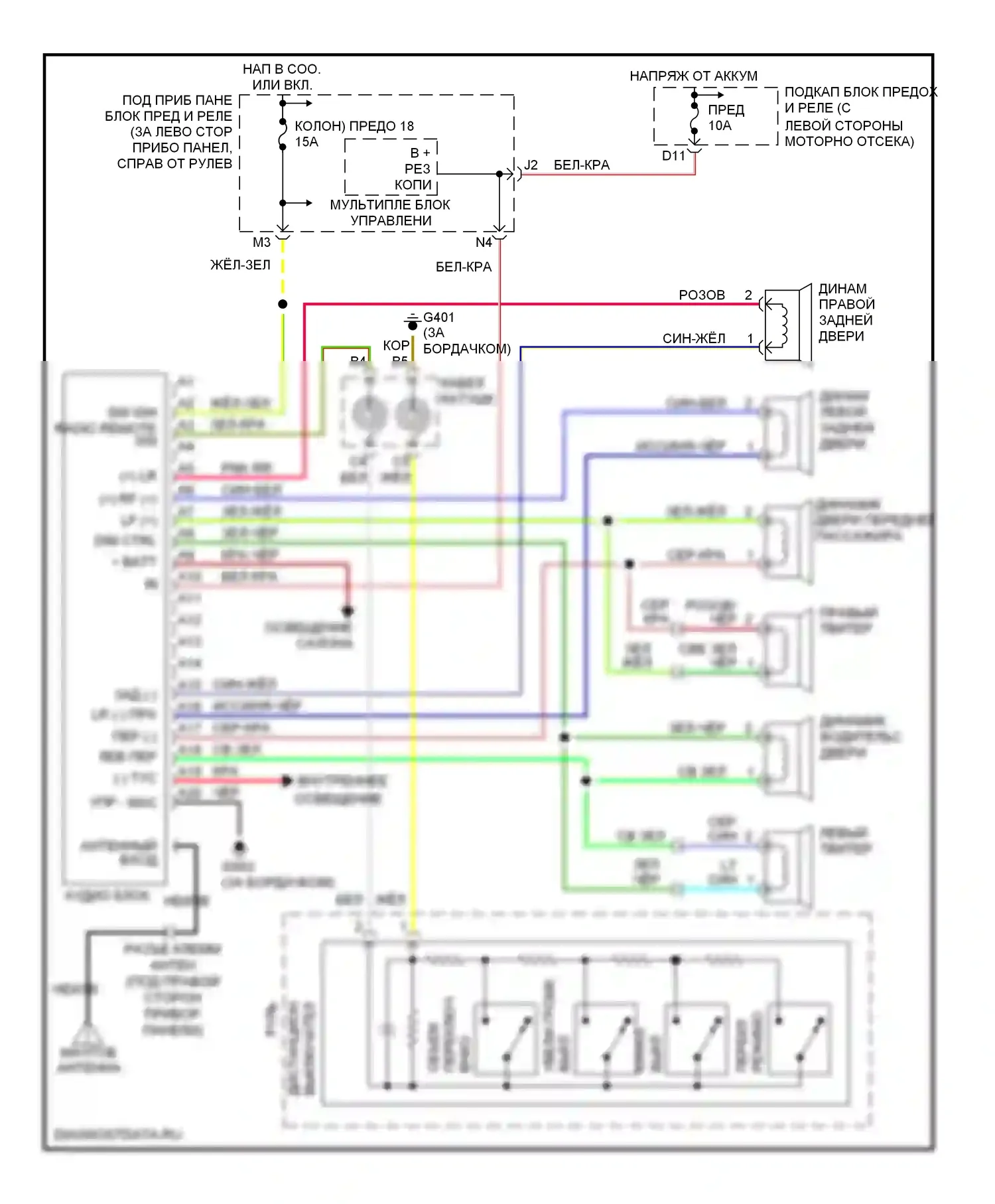 CR-V Honda II рестайлинг (2004-2006): Электросхема магнитолы, за исключением lx без спутниковой магнитолы 