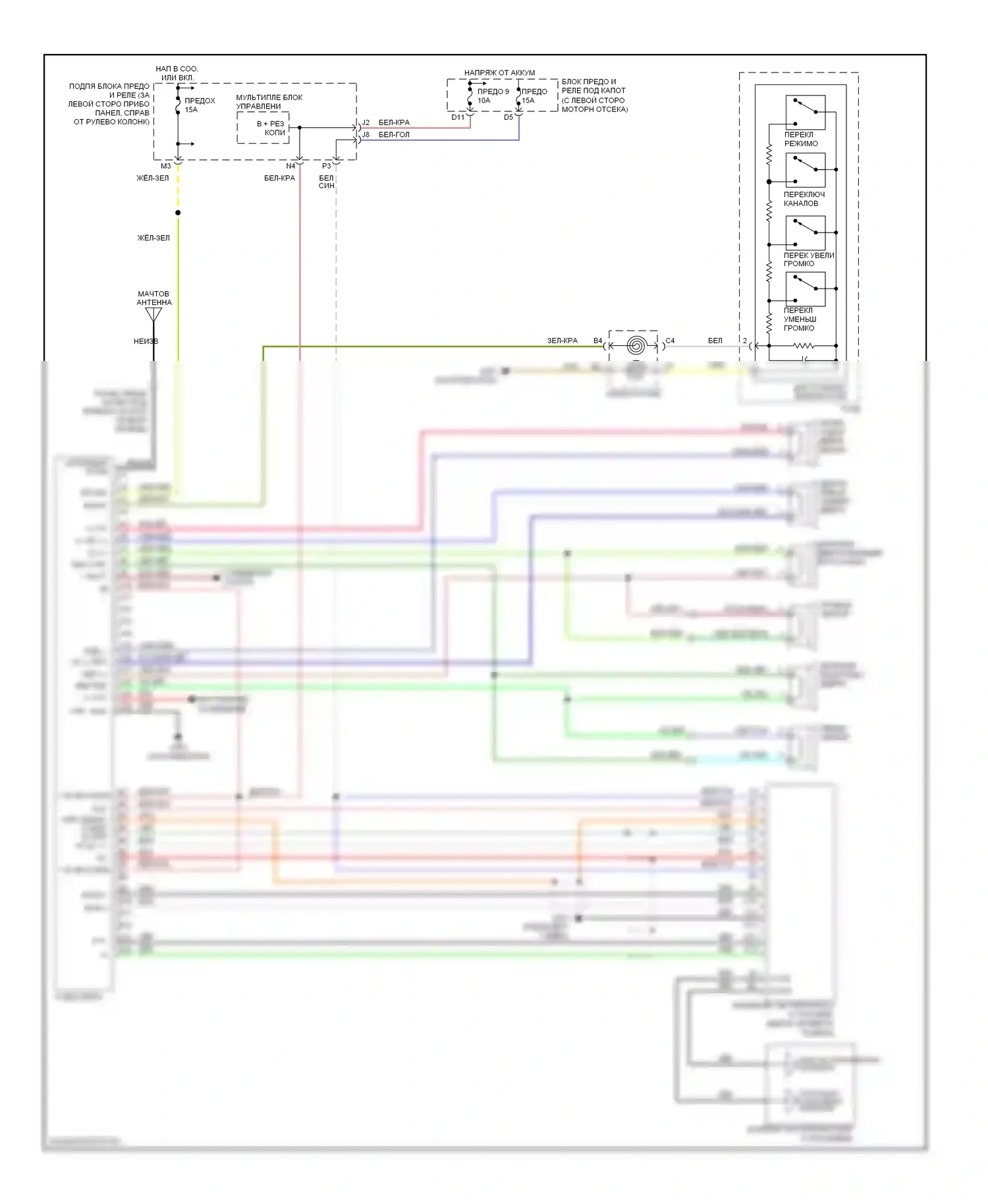 CR-V Honda II рестайлинг (2004-2006): Электросхема магнитолы, за исключением lx со спутниковой магнитолой 