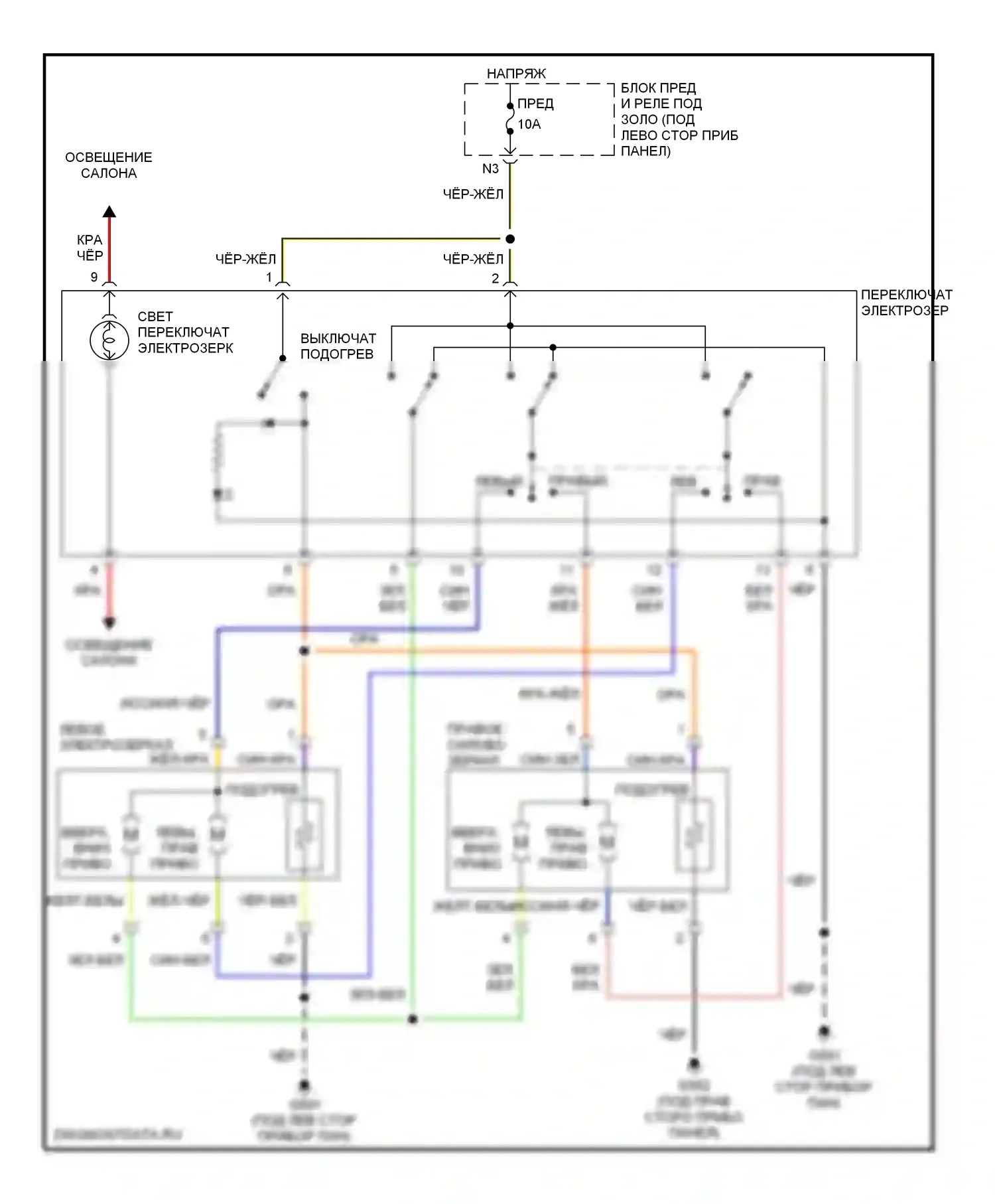 CR-V Honda II (2001-2004): Электросхема зеркала питания, с подогревом 