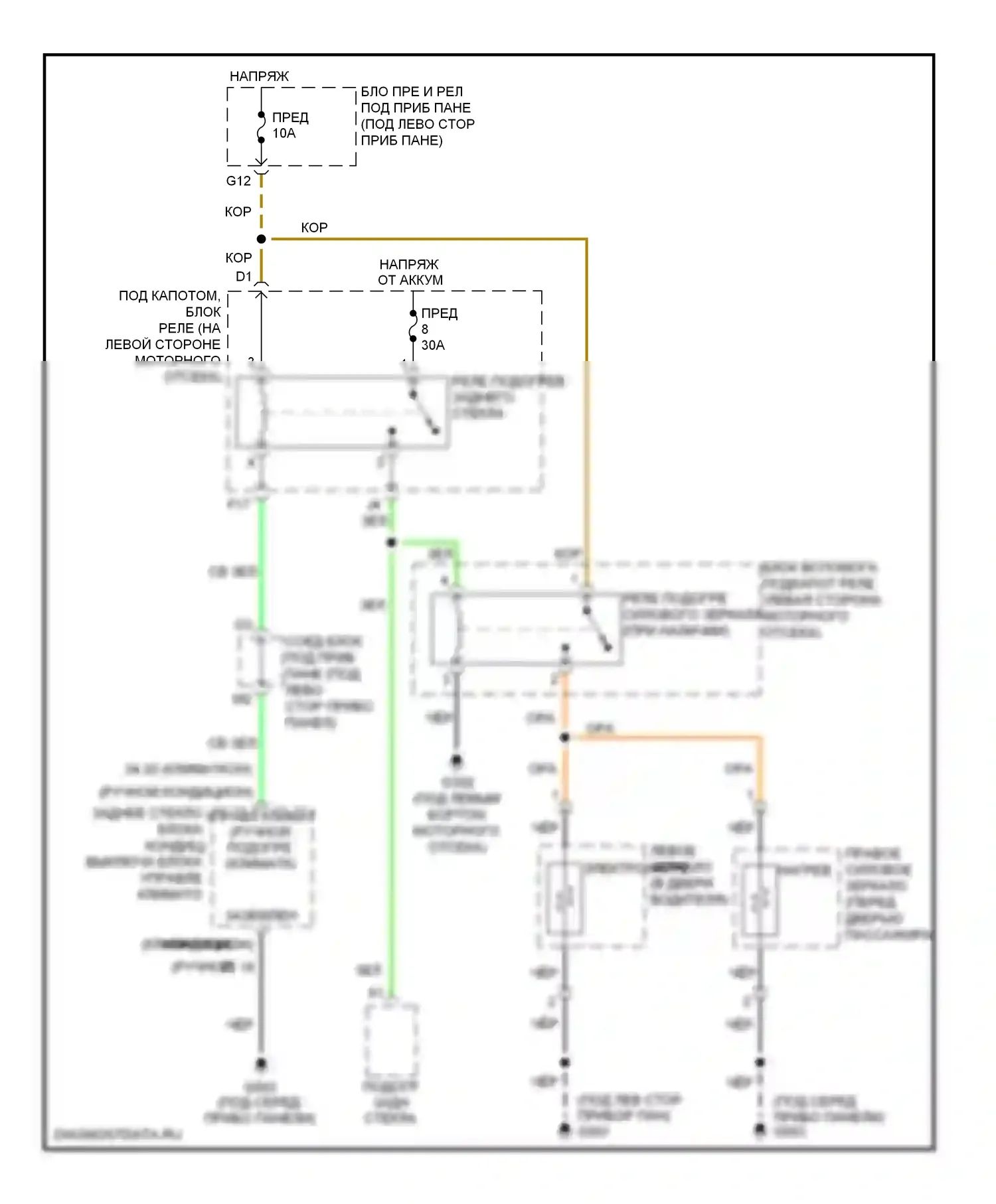 CR-V Honda III рестайлинг (2009-2012): Электросхема обогреваемых зеркал 