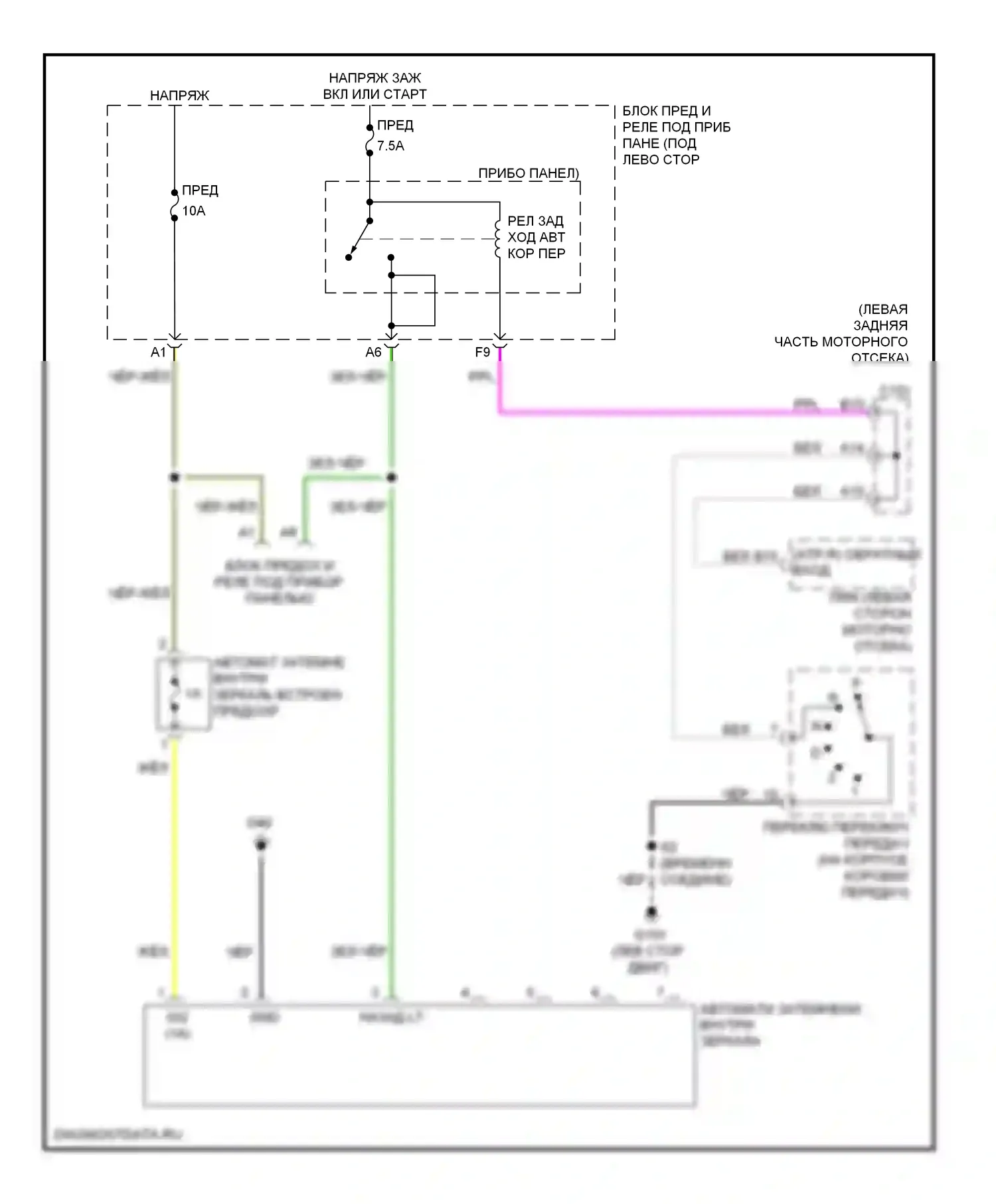 CR-V Honda III рестайлинг (2009-2012): Электросхема автоматического дневного/ночного зеркала 