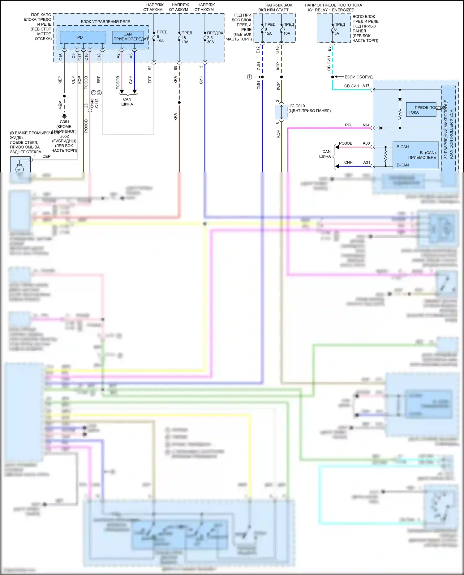 CR-V Honda V рестайлинг (2019-2024): Электросхема передних дворников и омывателей 
