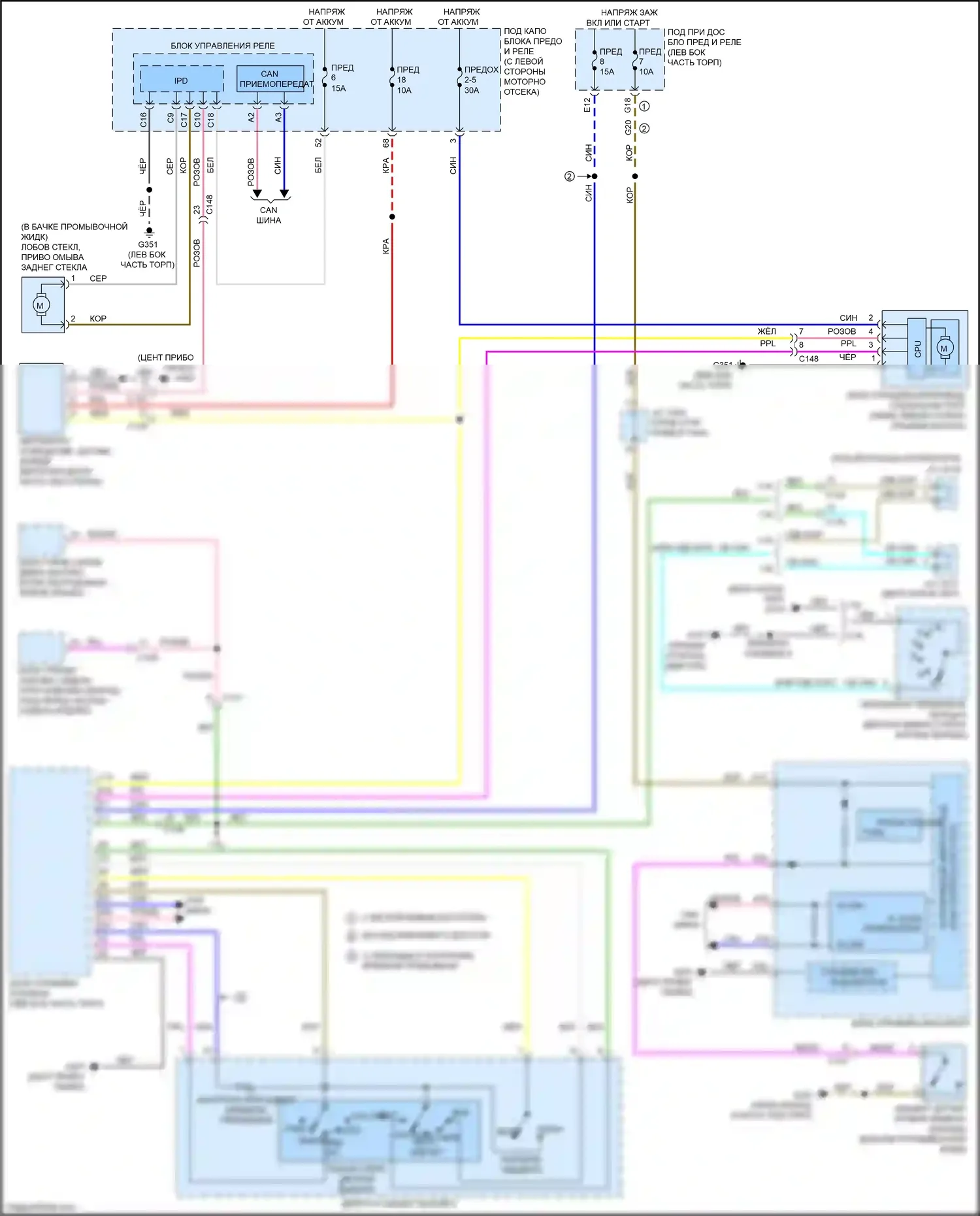CR-V Honda V (2016-2022): Электросхема передних дворников и омывателей 