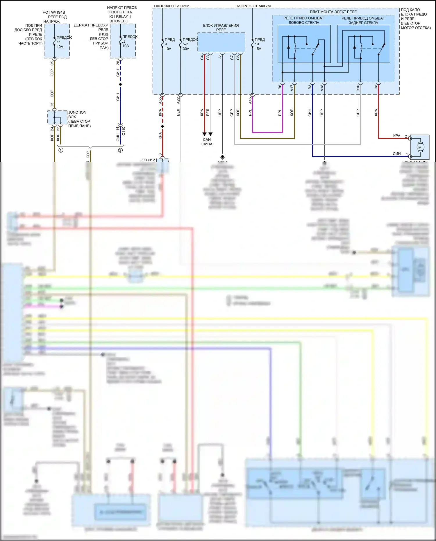 CR-V Honda VI (2022-2024): Электросхема передних дворников и омывателей 