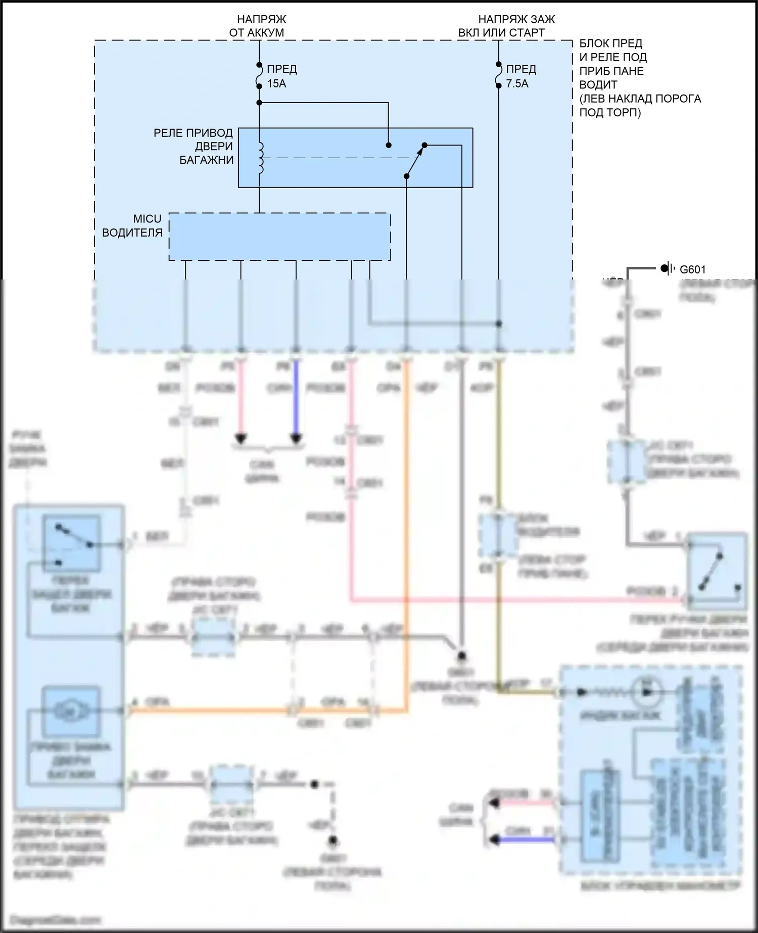 Crosstour Honda I рестайлинг (2012-2015): 2.4l, электросхема выпуска двери багажника 