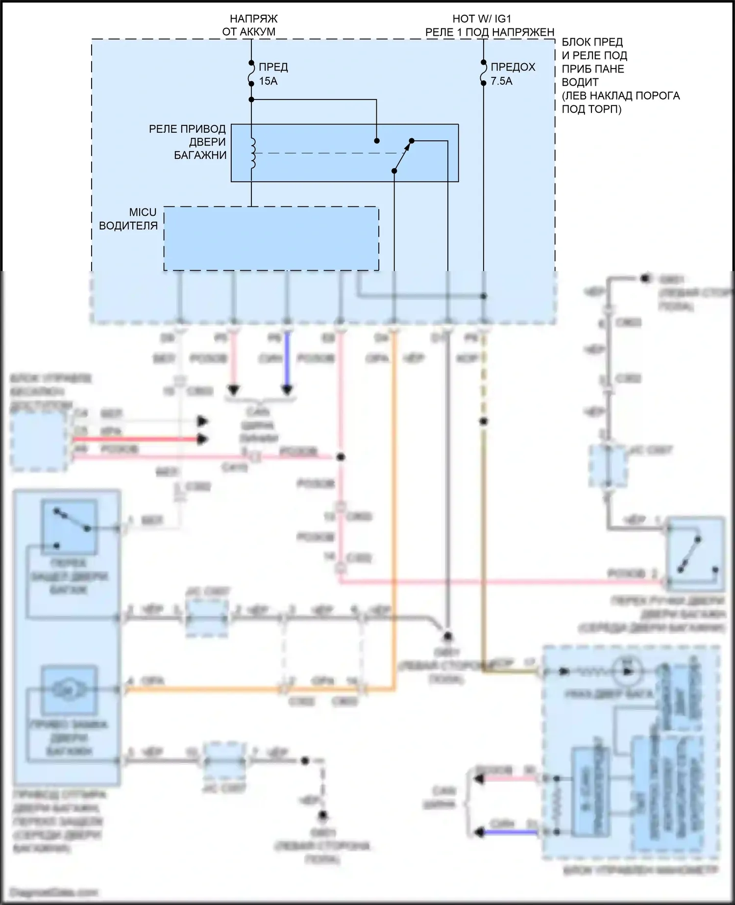Crosstour Honda I рестайлинг (2012-2015): 3.5l, электросхема выпуска двери багажника 