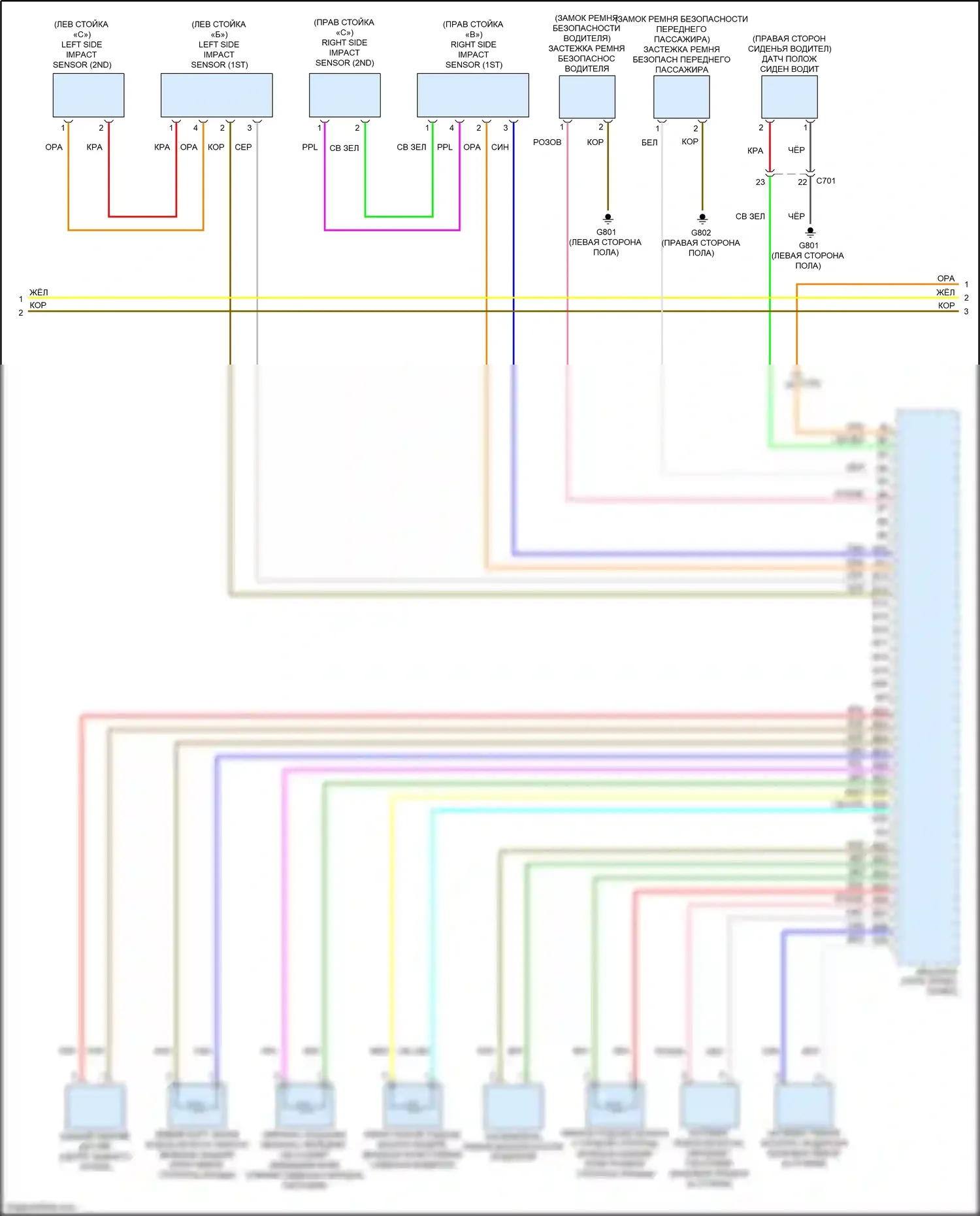 Crosstour Honda I рестайлинг (2012-2015): 2.4l, электросхема подушек безопасности (2 из 3) 