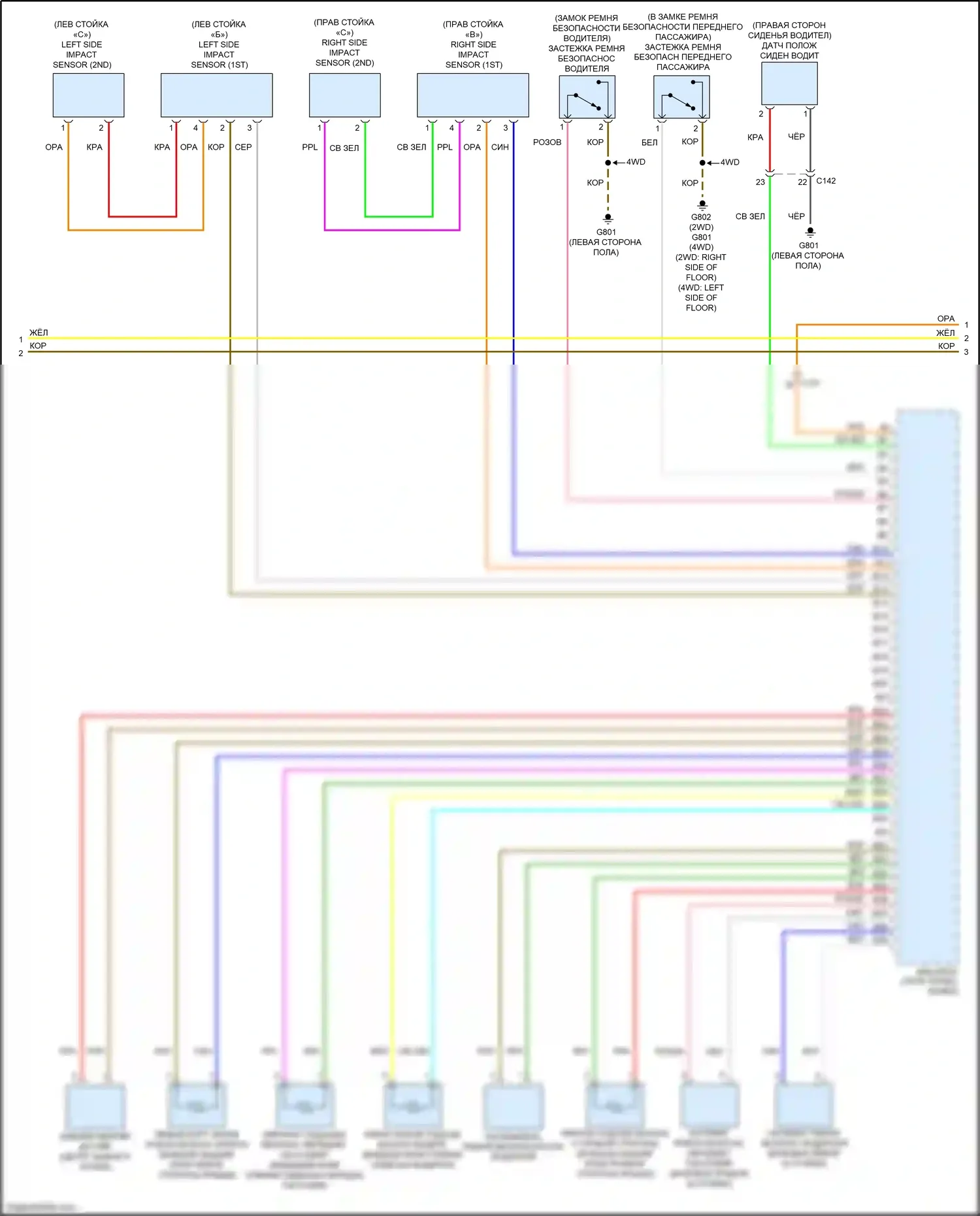 Crosstour Honda I рестайлинг (2012-2015): 3.5л, электросхема подушек безопасности (2 из 3) 