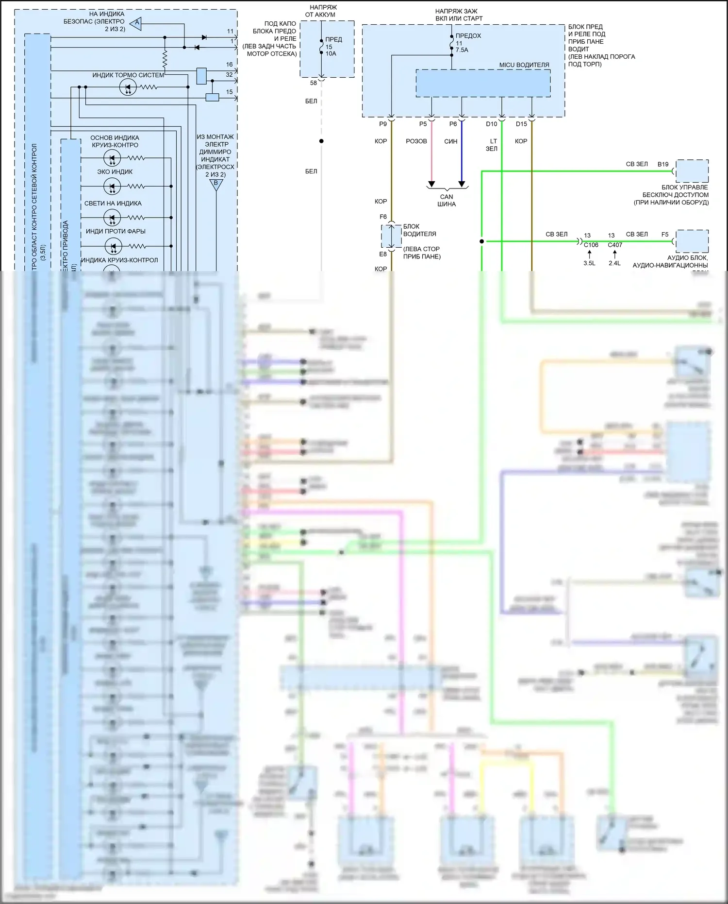 Crosstour Honda I рестайлинг (2012-2015): Электросхема приборной панели (1 из 2) 