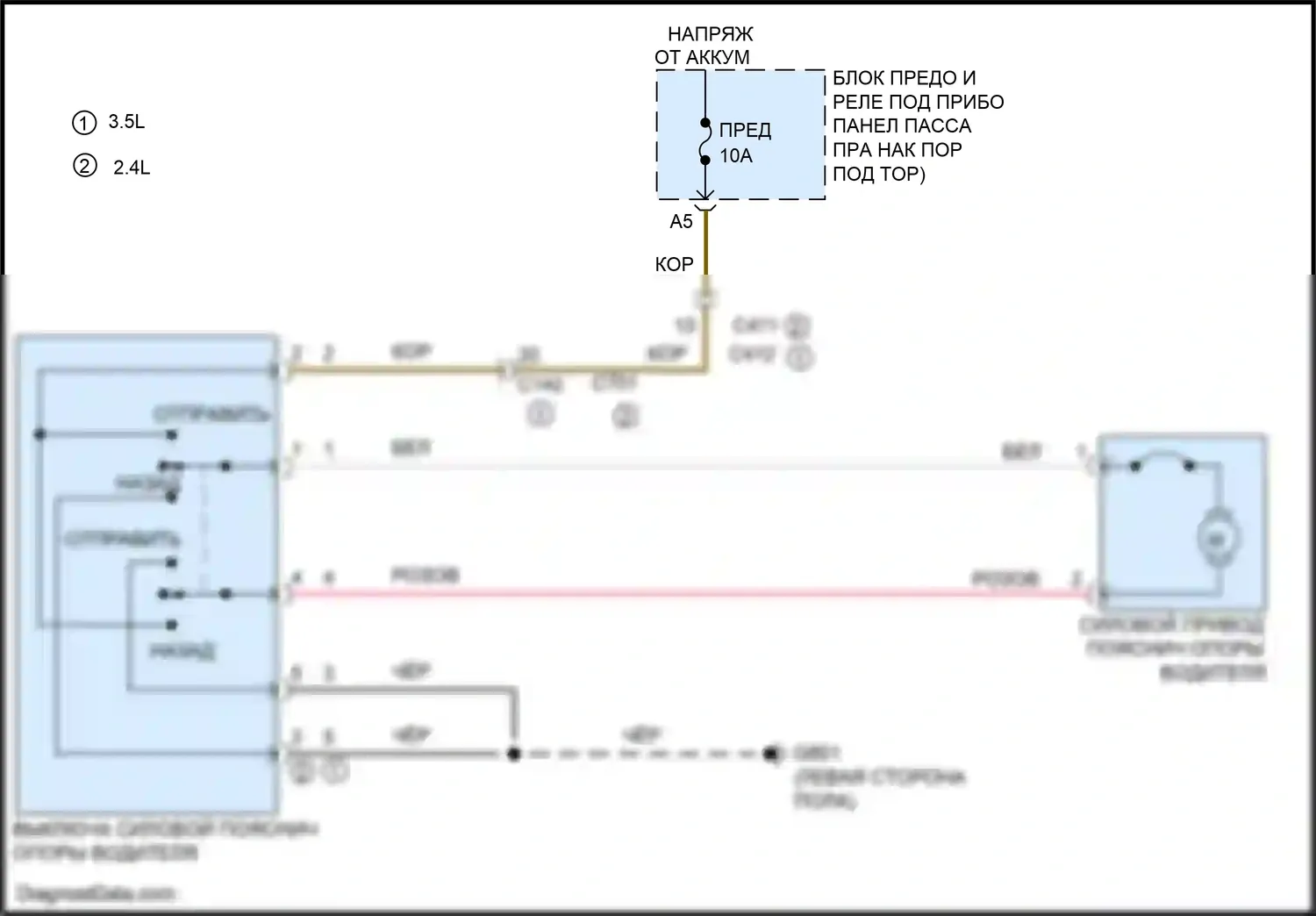Crosstour Honda I рестайлинг (2012-2015): Поясничная электросхема водителя 