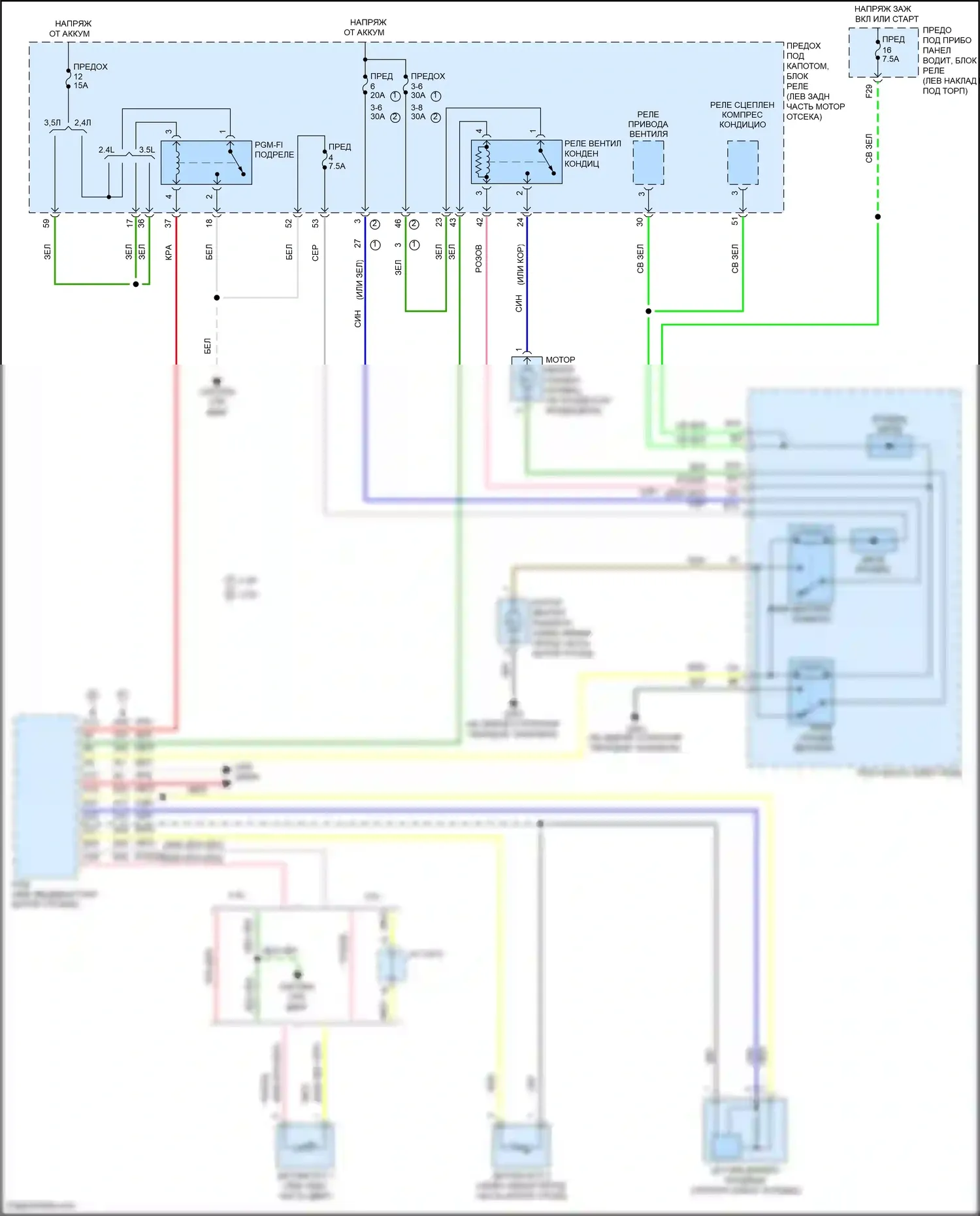 Crosstour Honda I рестайлинг (2012-2015): Электросхема вентилятора охлаждения 