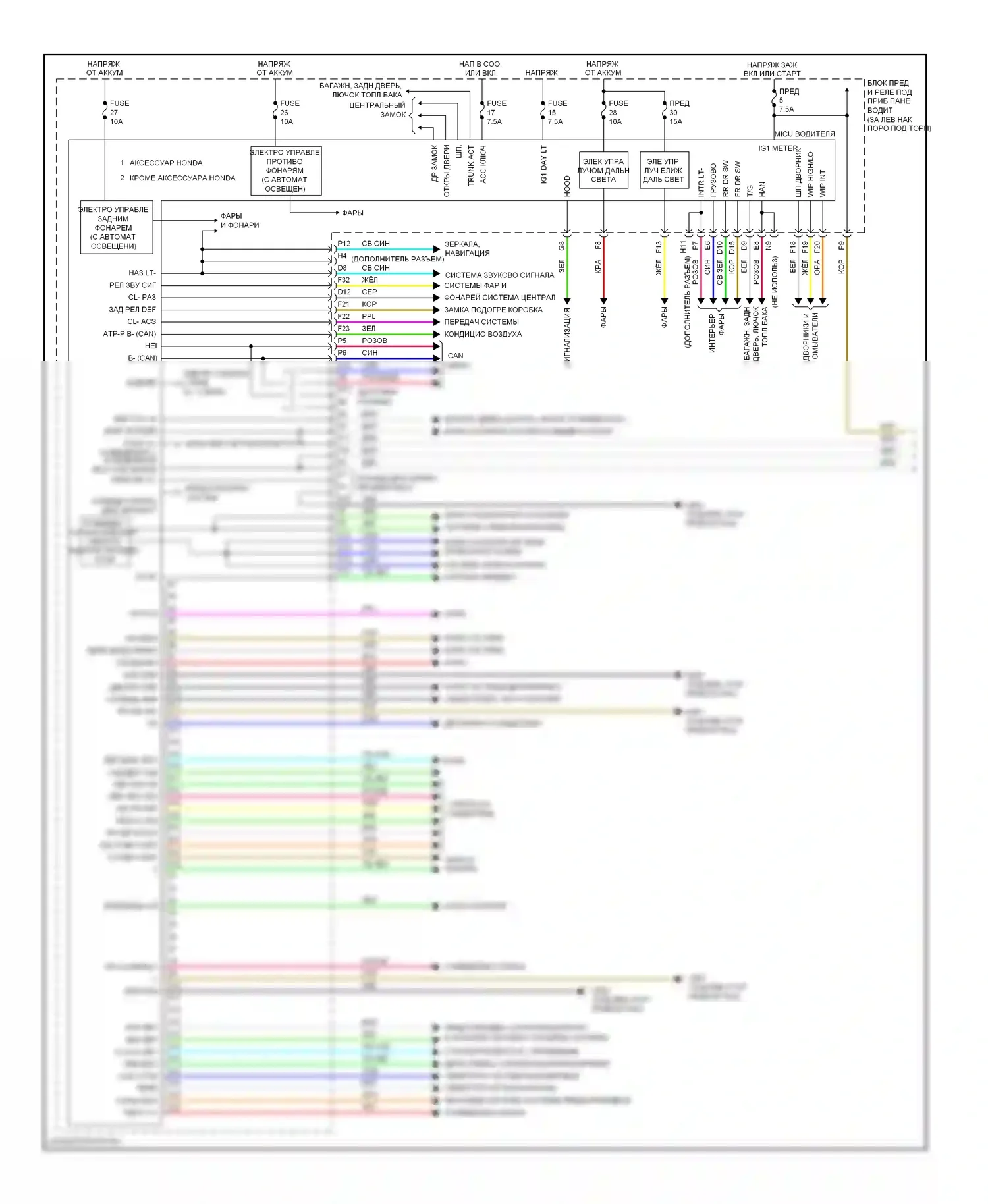Crosstour Honda I (2009-2012): Электросхема блоков управления кузовом (1 из 2) 