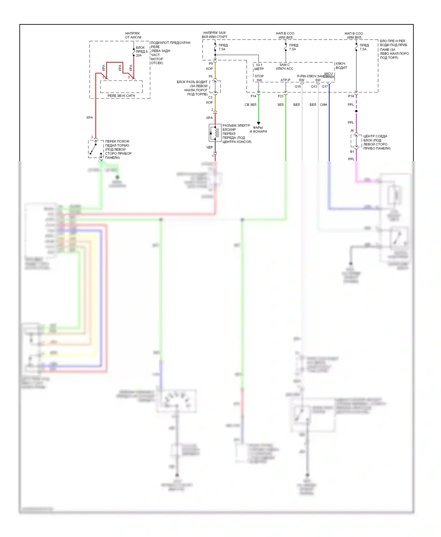 Crosstour Honda I (2009-2012): Электросхема блокировки селектора 