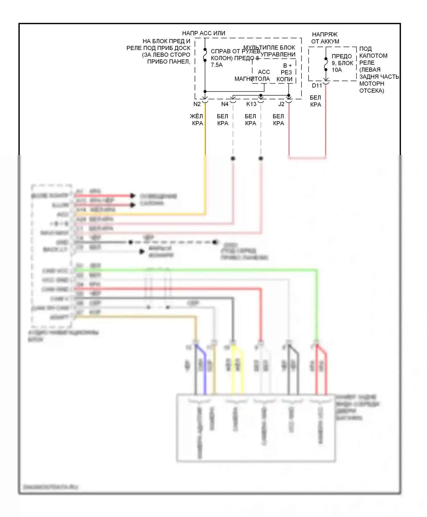 Element Honda YH2 рестайлинг 2 (2008-2011): Электросхема задней камеры 