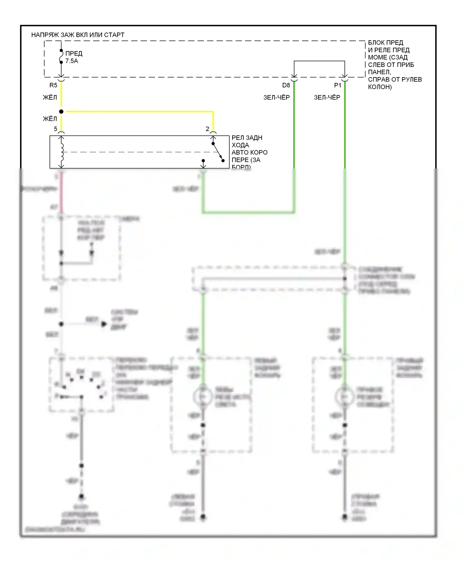 Element Honda YH2 (2003-2006): Электросхема фонарей заднего хода, автоматическая коробка передач 