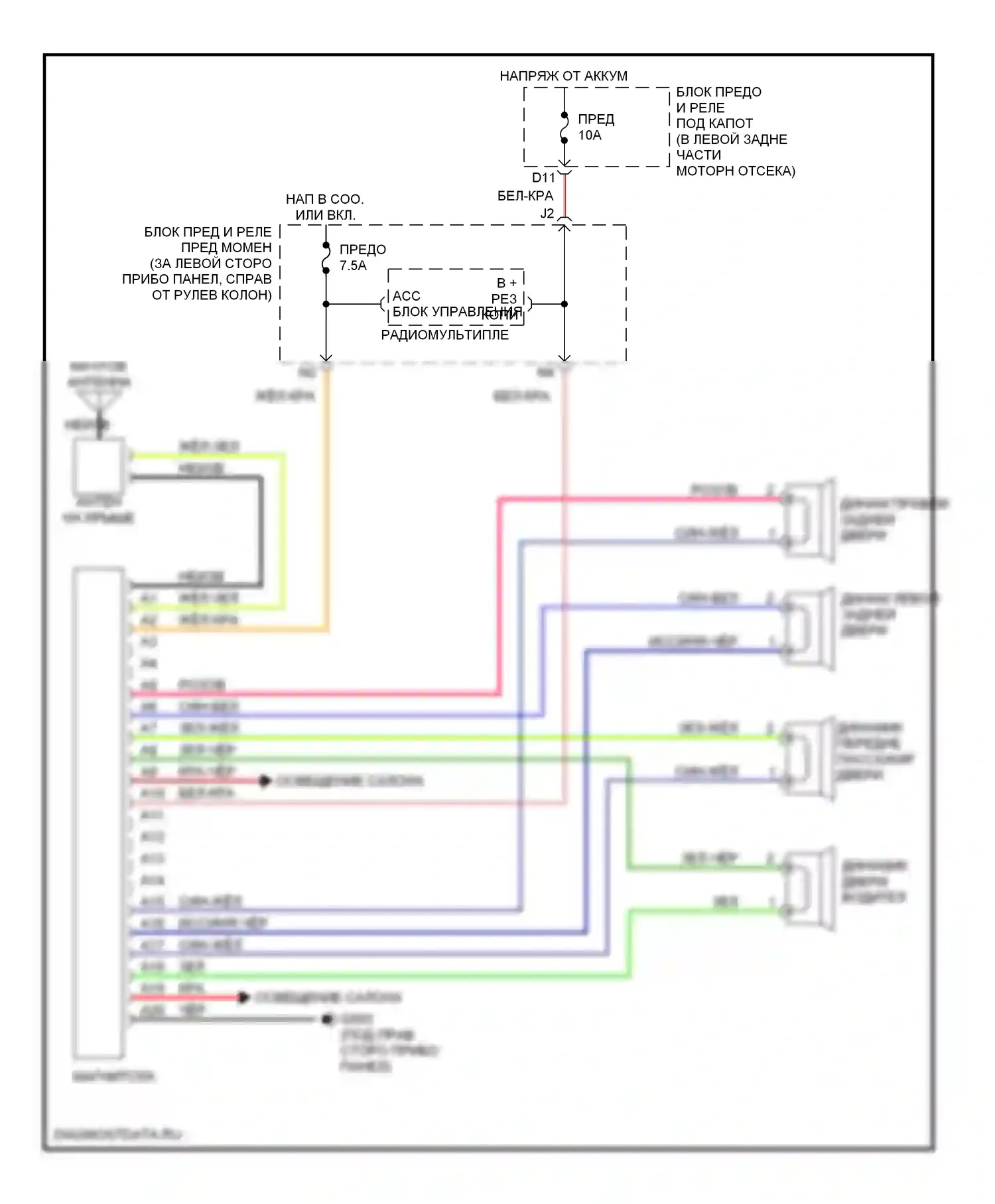 Element Honda YH2 (2003-2006): Электросхема базовой магнитолы 