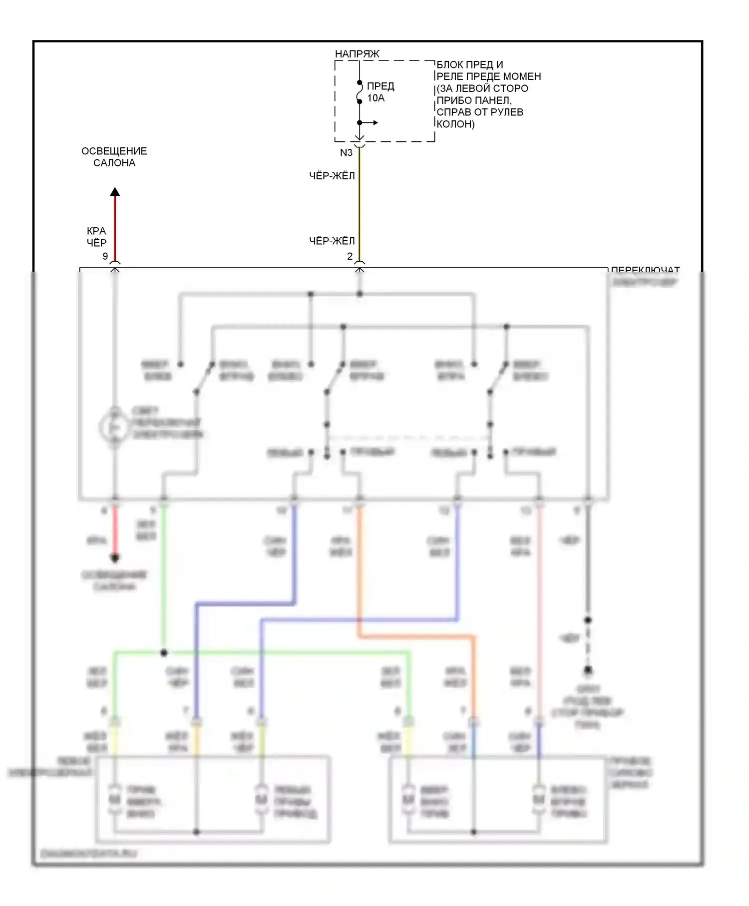 Element Honda YH2 (2003-2006): Электросхема управления зеркалами заднего вида 
