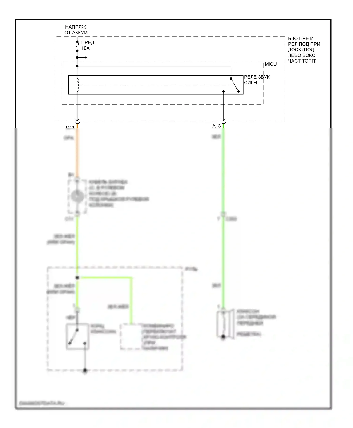 Fit Honda GE (2007-2014): Электросхема клаксона, без охраны 