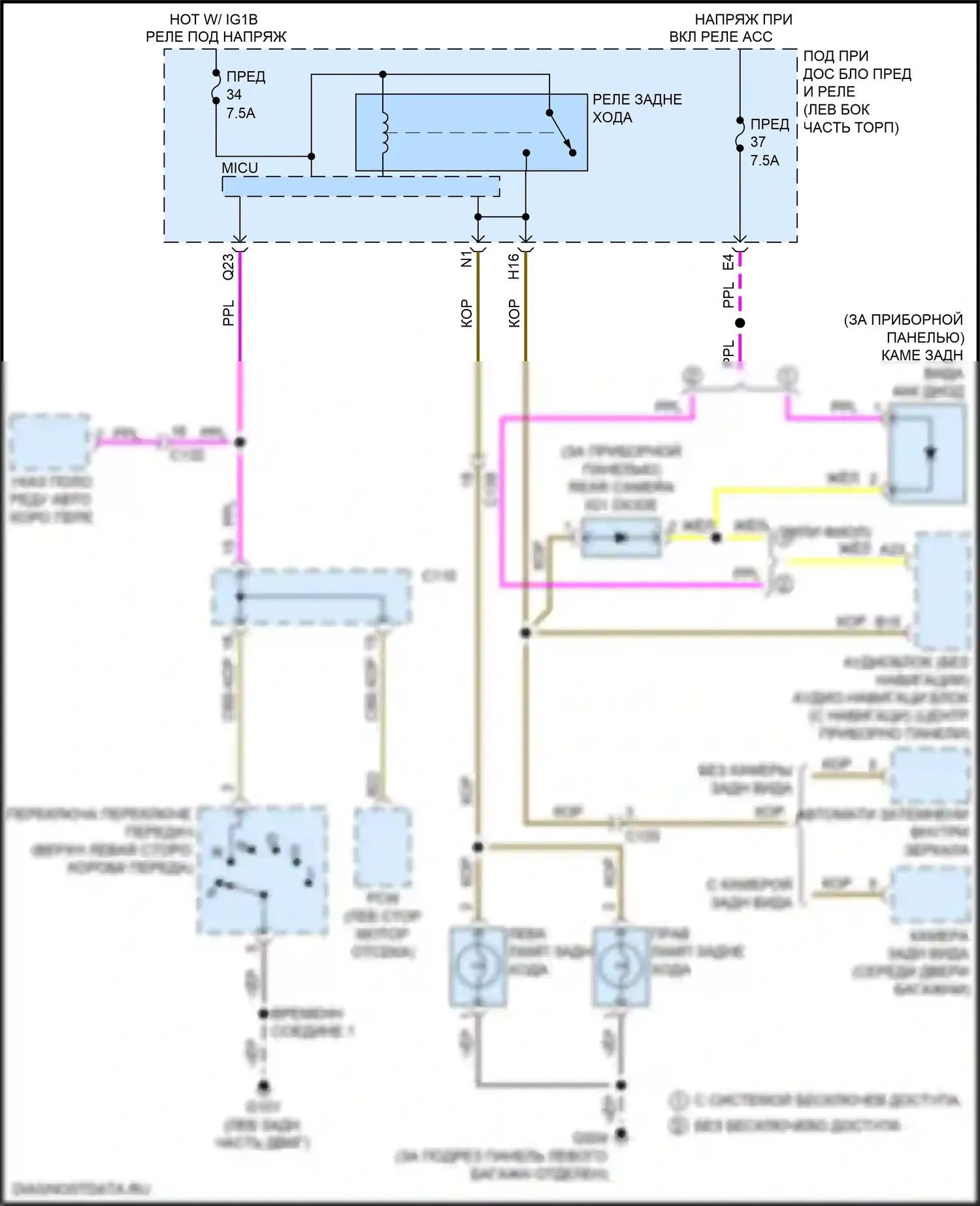 HR-V Honda II рестайлинг (2018-2022): Электросхема фонарей заднего хода 
