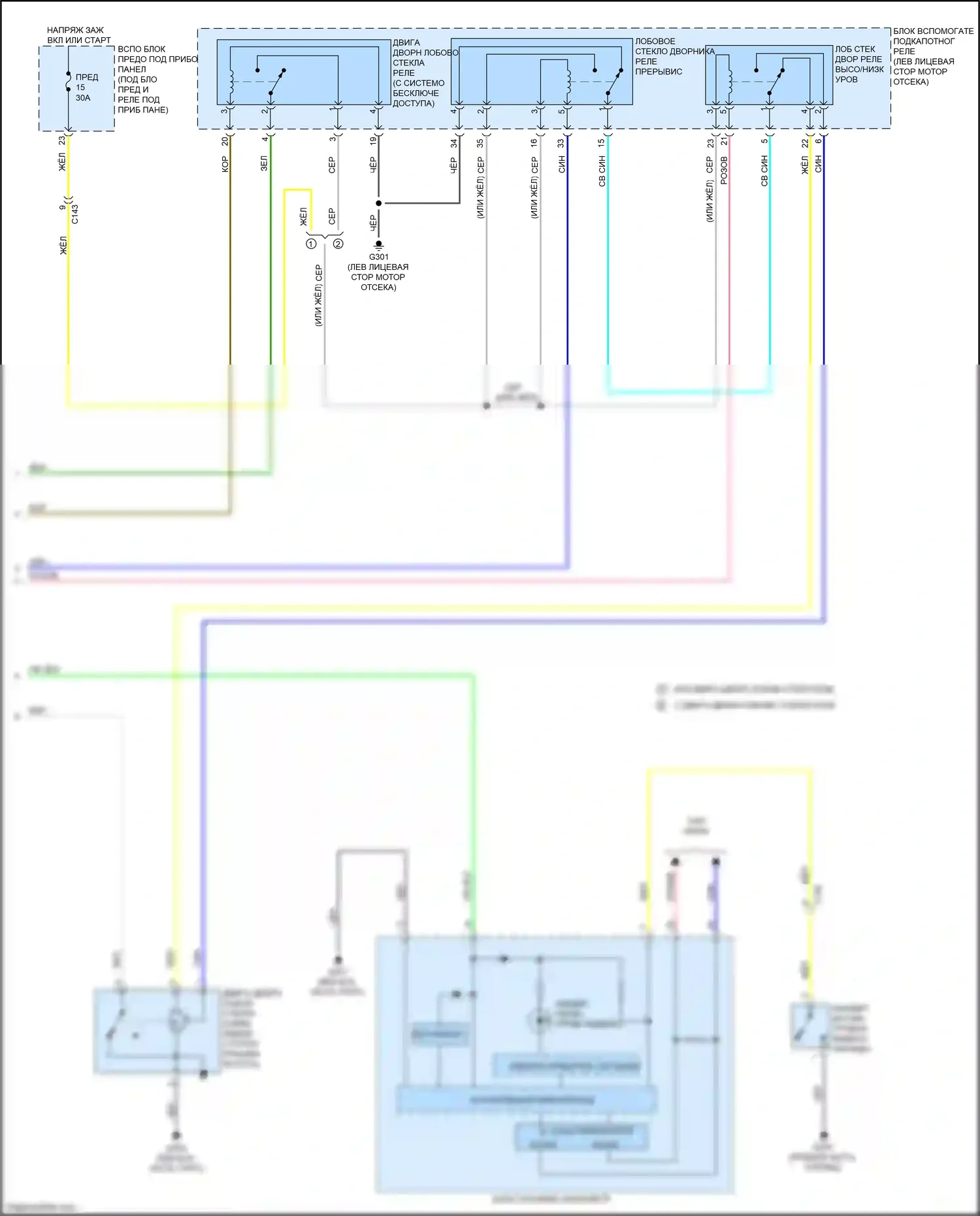 HR-V Honda II (2015-2018): Электросхема передних дворников и омывателей (2 из 2) 